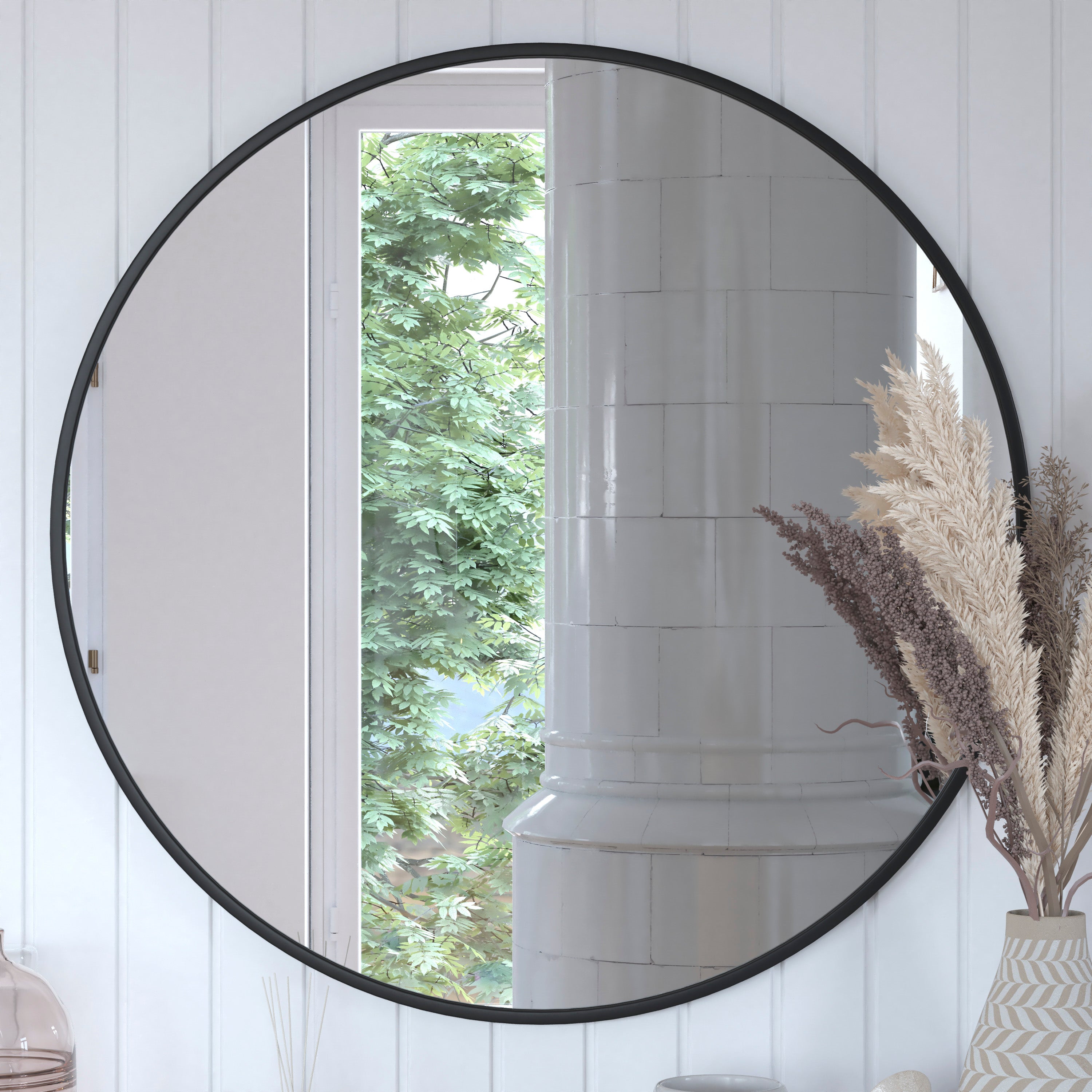 Julianne 36" Round Black Metal Framed Wall Mirror - Large Accent Mirror for Bathroom, Vanity, Entryway, Dining Room, & Living Room