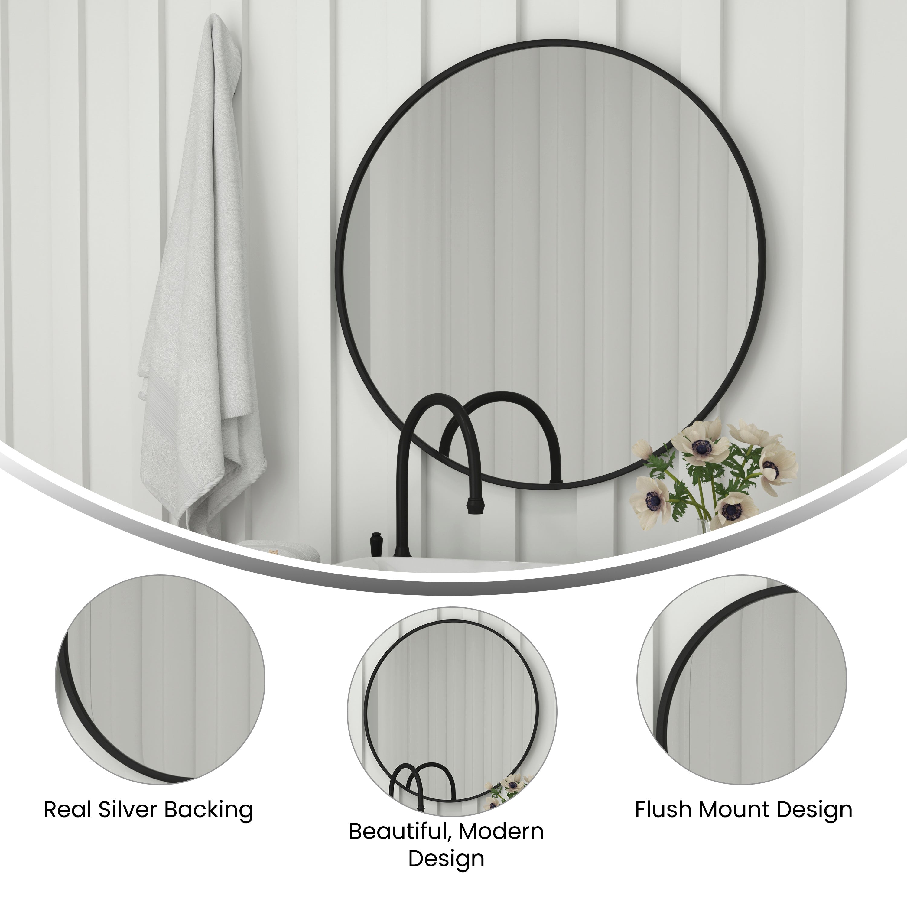 Julianne 36" Round Black Metal Framed Wall Mirror - Large Accent Mirror for Bathroom, Vanity, Entryway, Dining Room, & Living Room