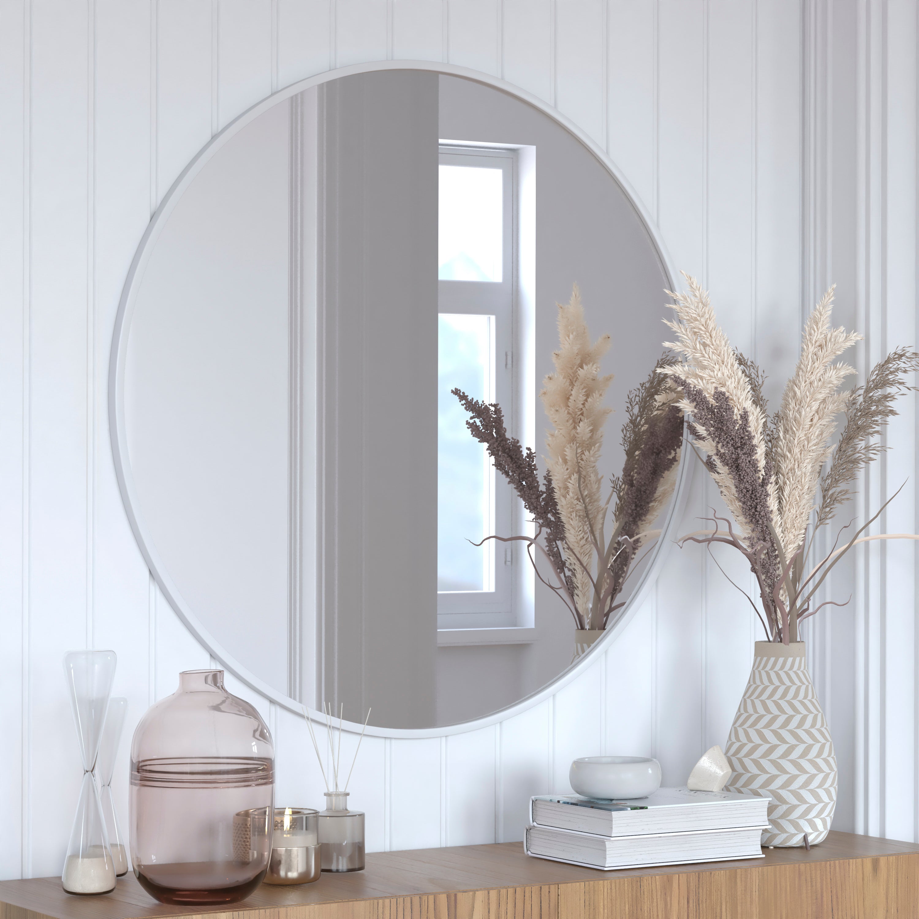 Julianne 36" Round Silver Metal Framed Wall Mirror - Large Accent Mirror for Bathroom, Vanity, Entryway, Dining Room, & Living Room