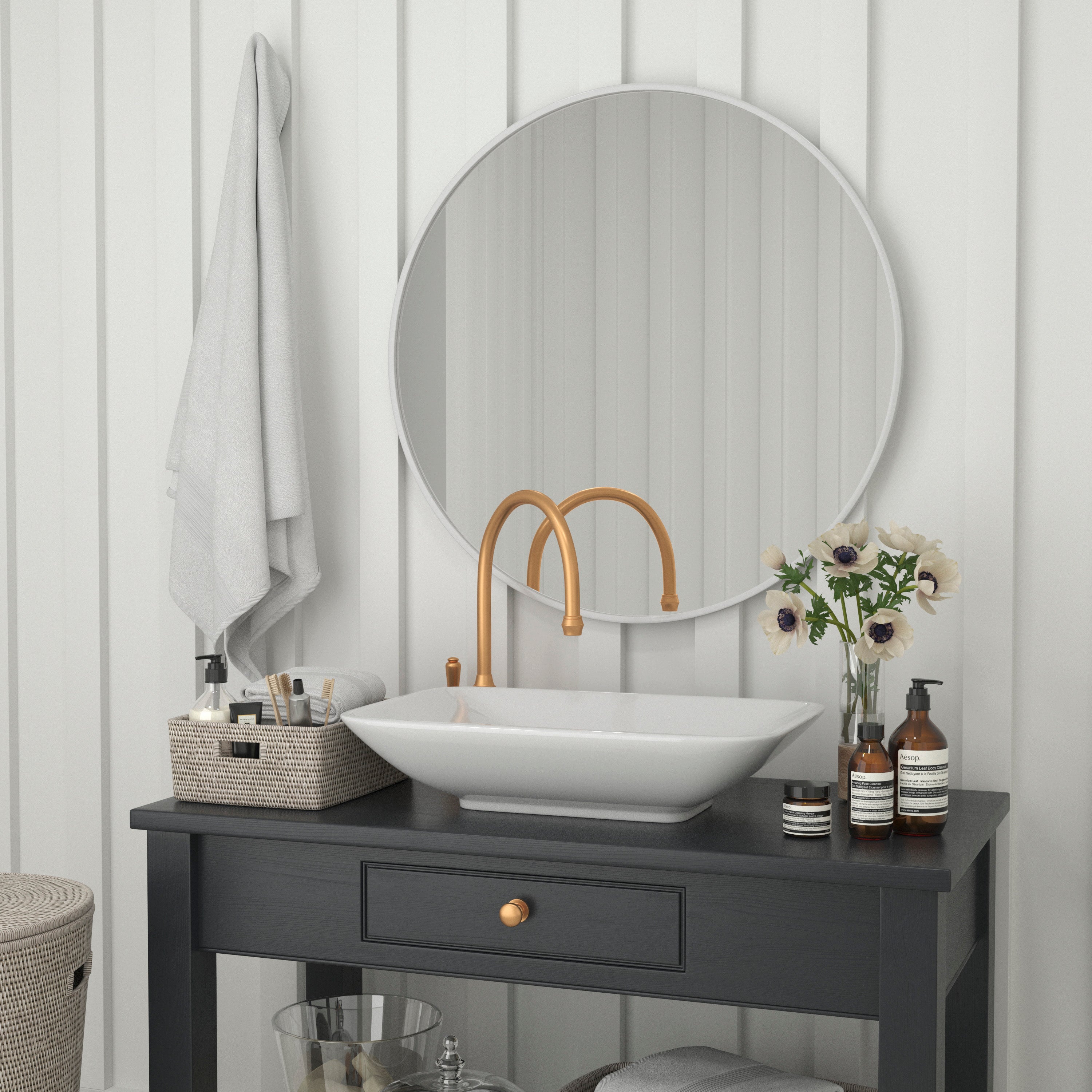 Julianne 36" Round Silver Metal Framed Wall Mirror - Large Accent Mirror for Bathroom, Vanity, Entryway, Dining Room, & Living Room
