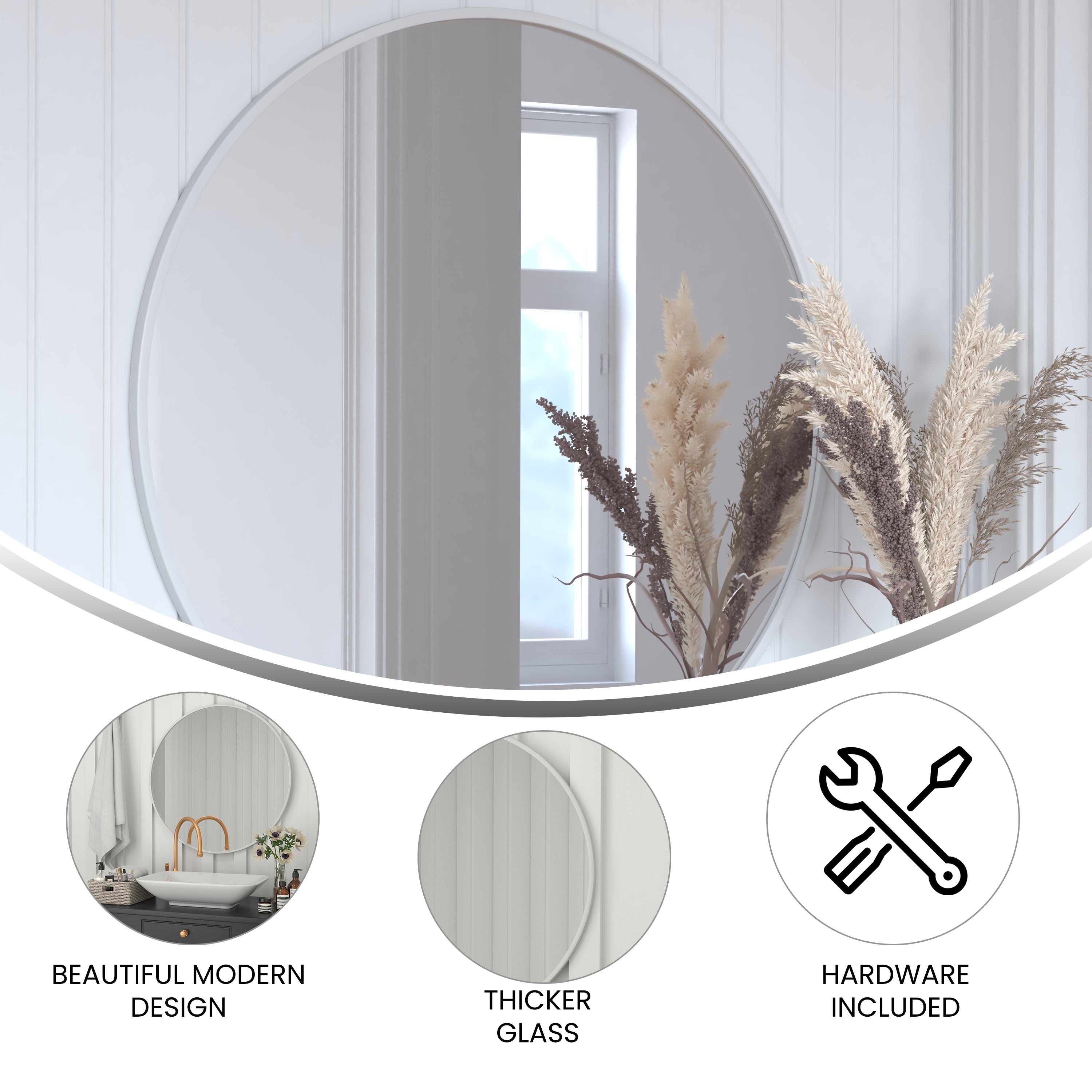 Julianne 36" Round Silver Metal Framed Wall Mirror - Large Accent Mirror for Bathroom, Vanity, Entryway, Dining Room, & Living Room