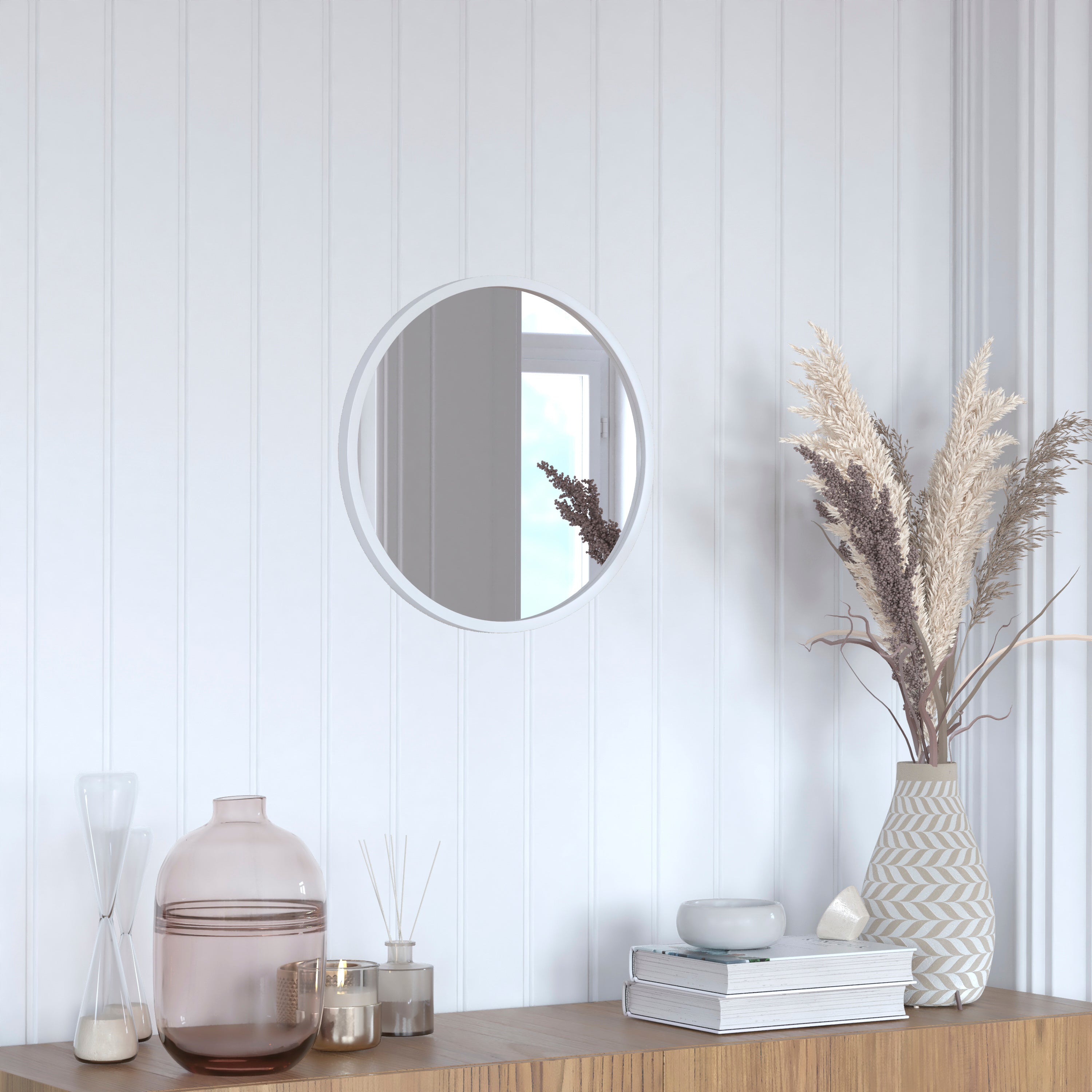 Julianne 16" Round Silver Metal Framed Wall Mirror - Large Accent Mirror for Bathroom, Vanity, Entryway, Dining Room, & Living Room