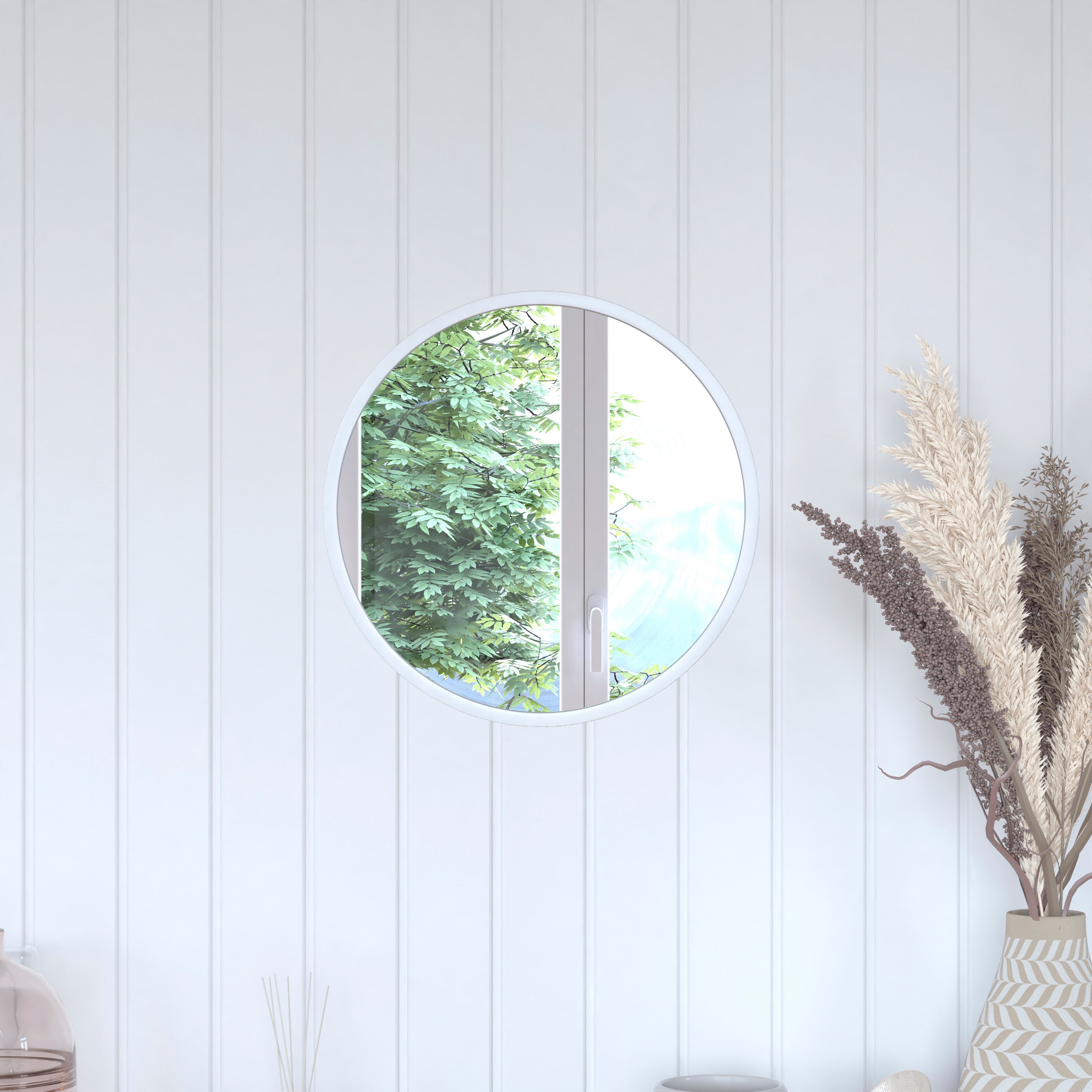 Julianne 16" Round Silver Metal Framed Wall Mirror - Large Accent Mirror for Bathroom, Vanity, Entryway, Dining Room, & Living Room