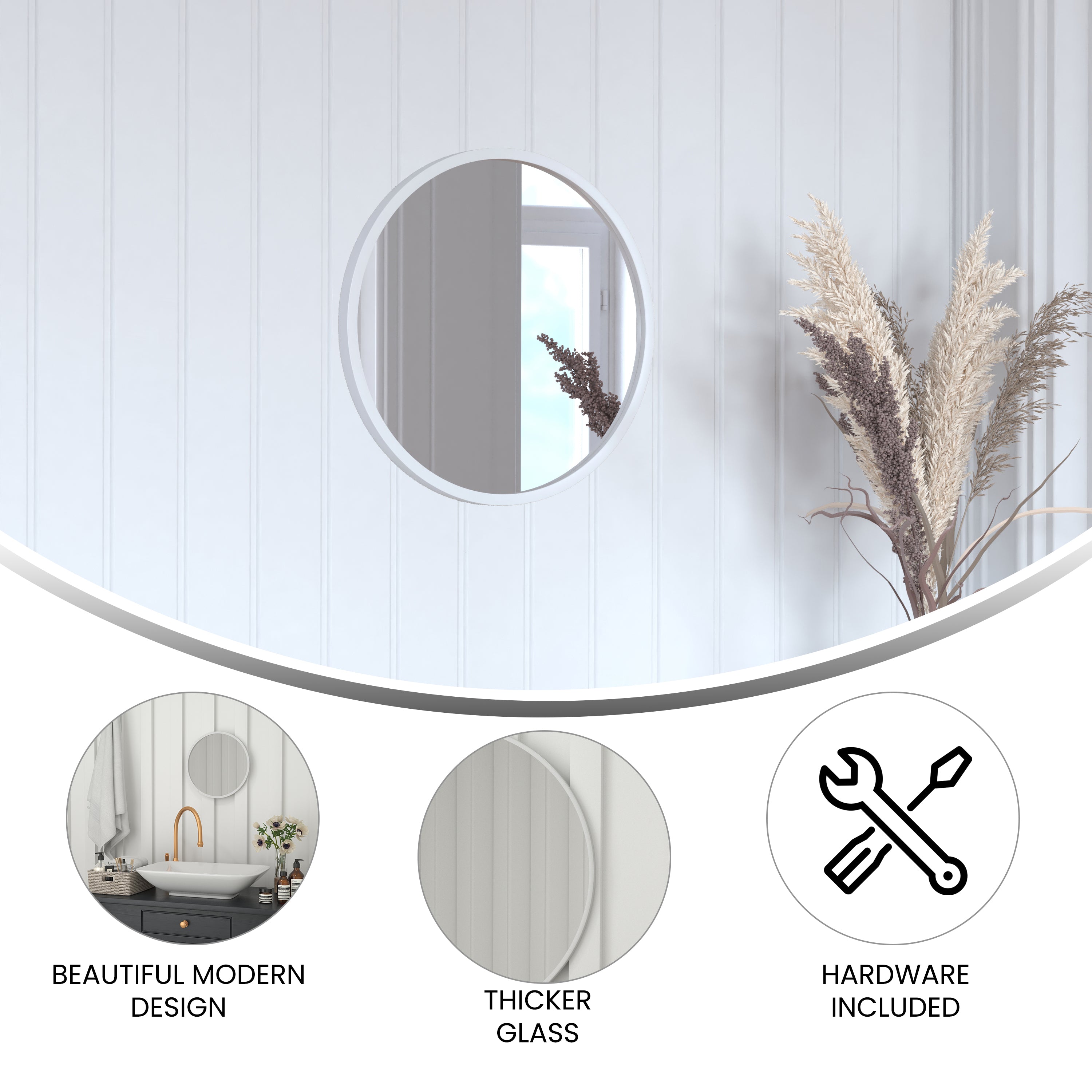 Julianne 16" Round Silver Metal Framed Wall Mirror - Large Accent Mirror for Bathroom, Vanity, Entryway, Dining Room, & Living Room