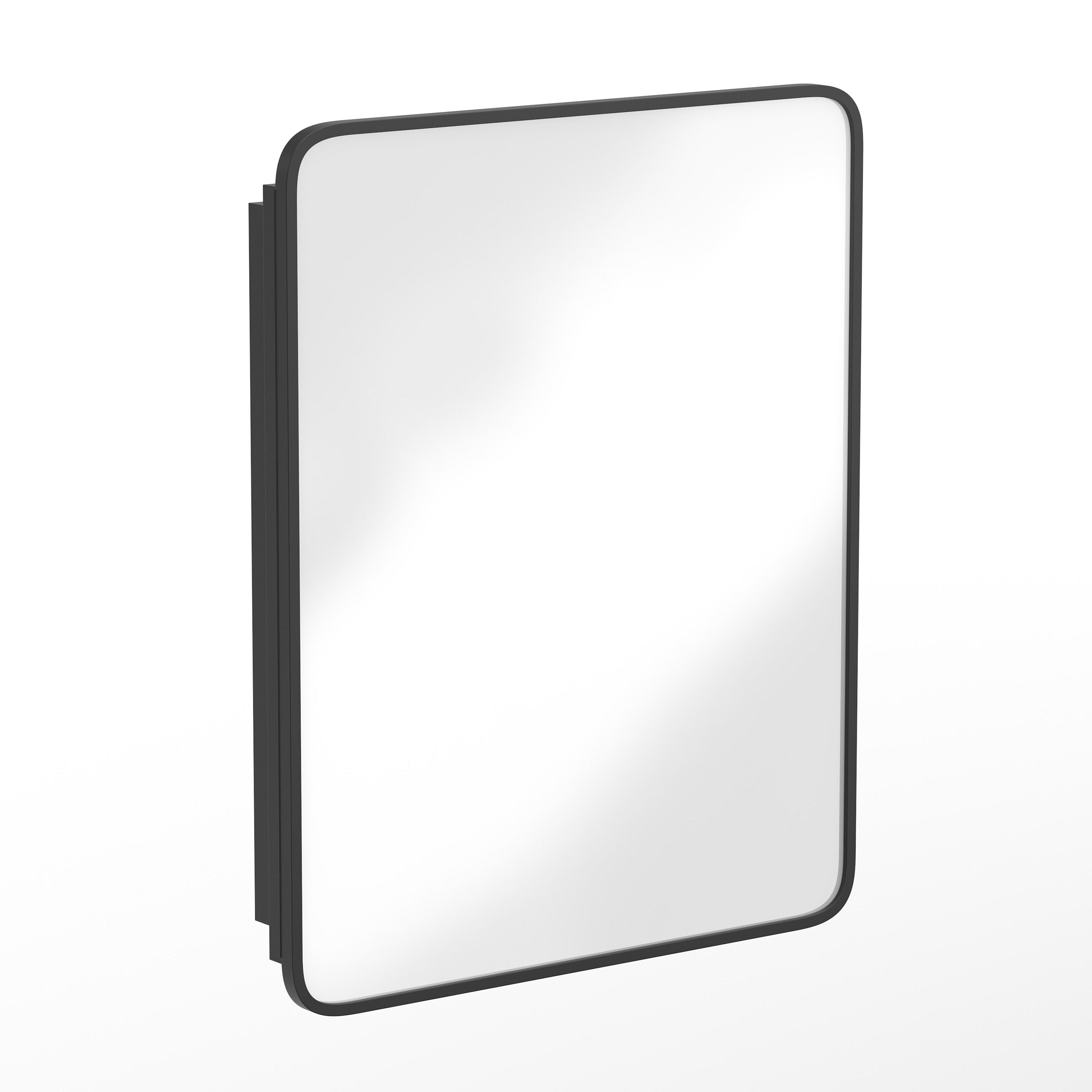 Jolie 24" x 30" Recessed Bathroom Medicine Cabinet with Rounded Beveled Mirror and Reversible Metal Frame in Black