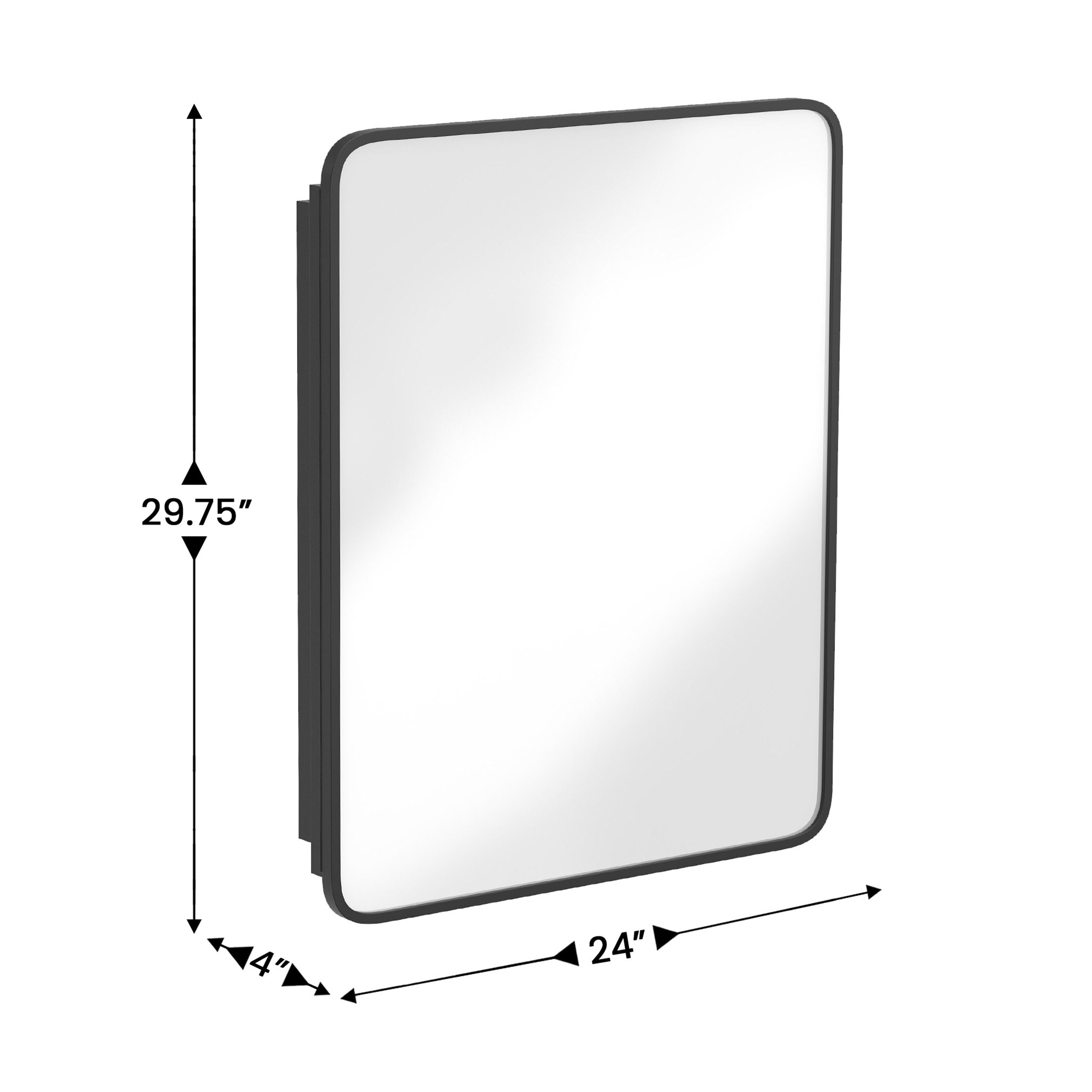 Jolie 24" x 30" Recessed Bathroom Medicine Cabinet with Rounded Beveled Mirror and Reversible Metal Frame in Black