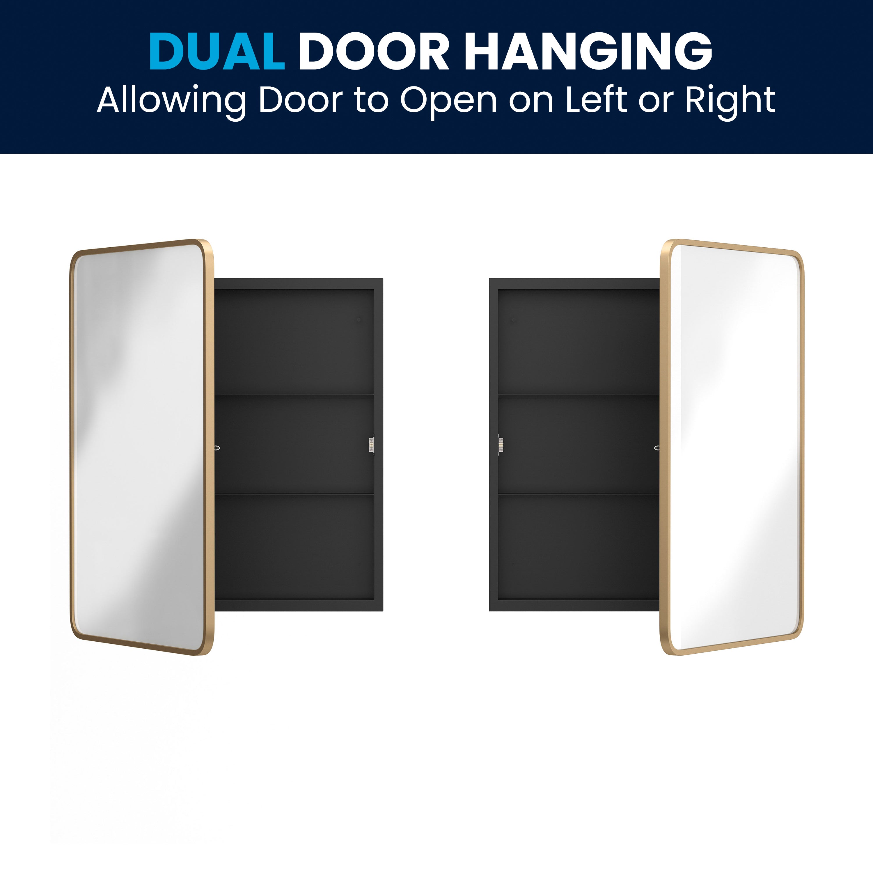Jolie 24" x 30" Recessed Bathroom Medicine Cabinet with Rounded Beveled Mirror and Reversible Metal Frame in Gold