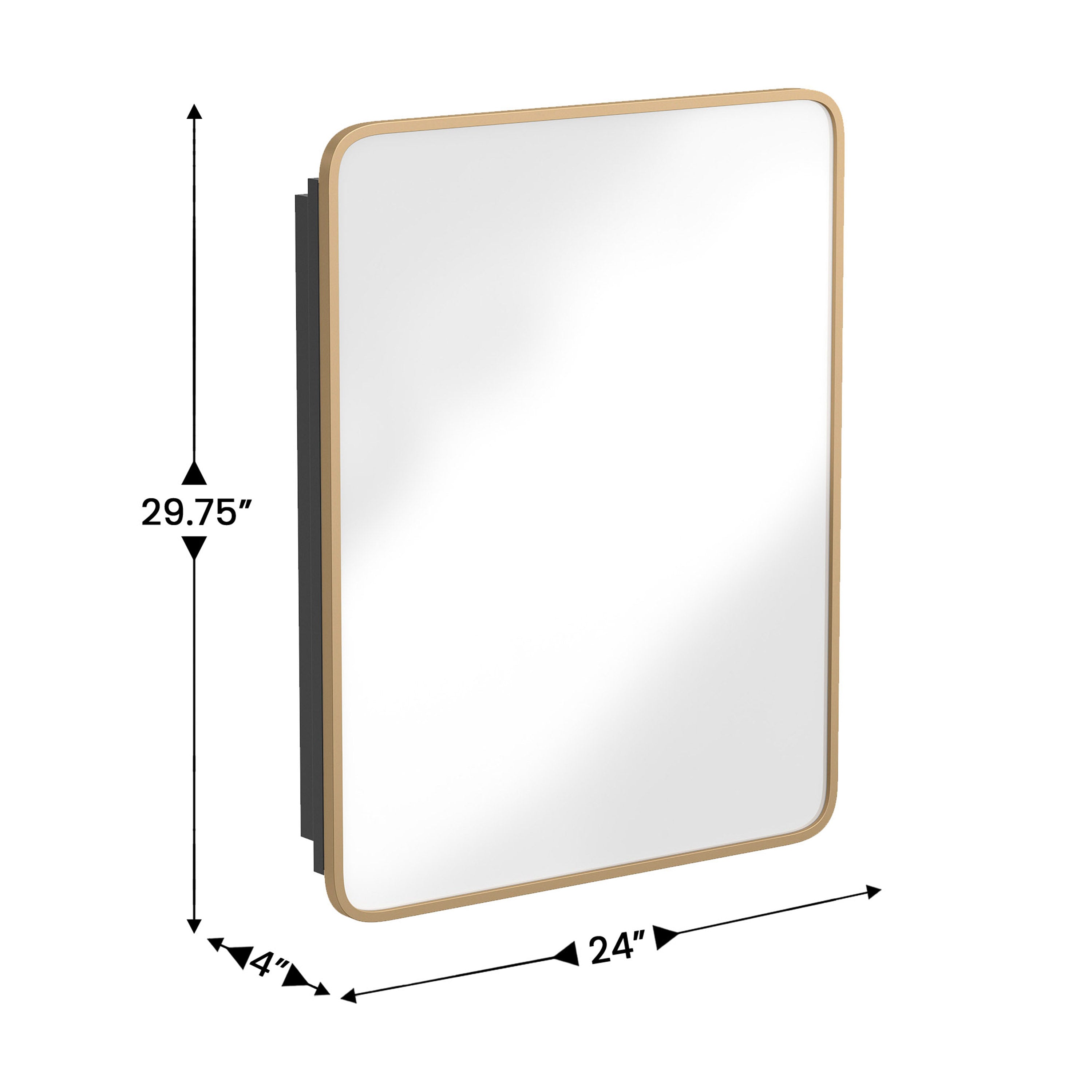 Jolie 24" x 30" Recessed Bathroom Medicine Cabinet with Rounded Beveled Mirror and Reversible Metal Frame in Gold