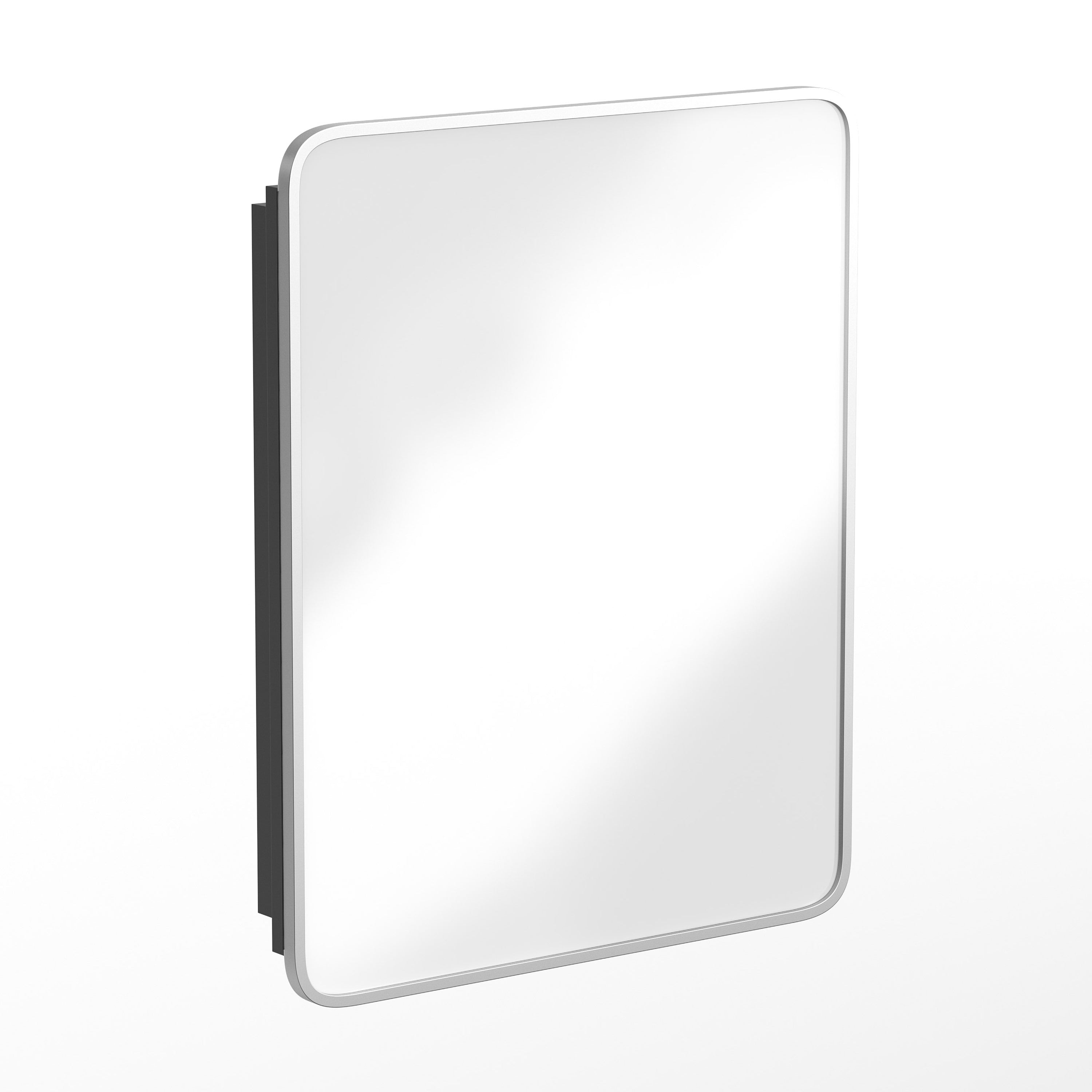 Jolie 24" x 30" Recessed Bathroom Medicine Cabinet with Rounded Beveled Mirror and Reversible Metal Frame in Silver