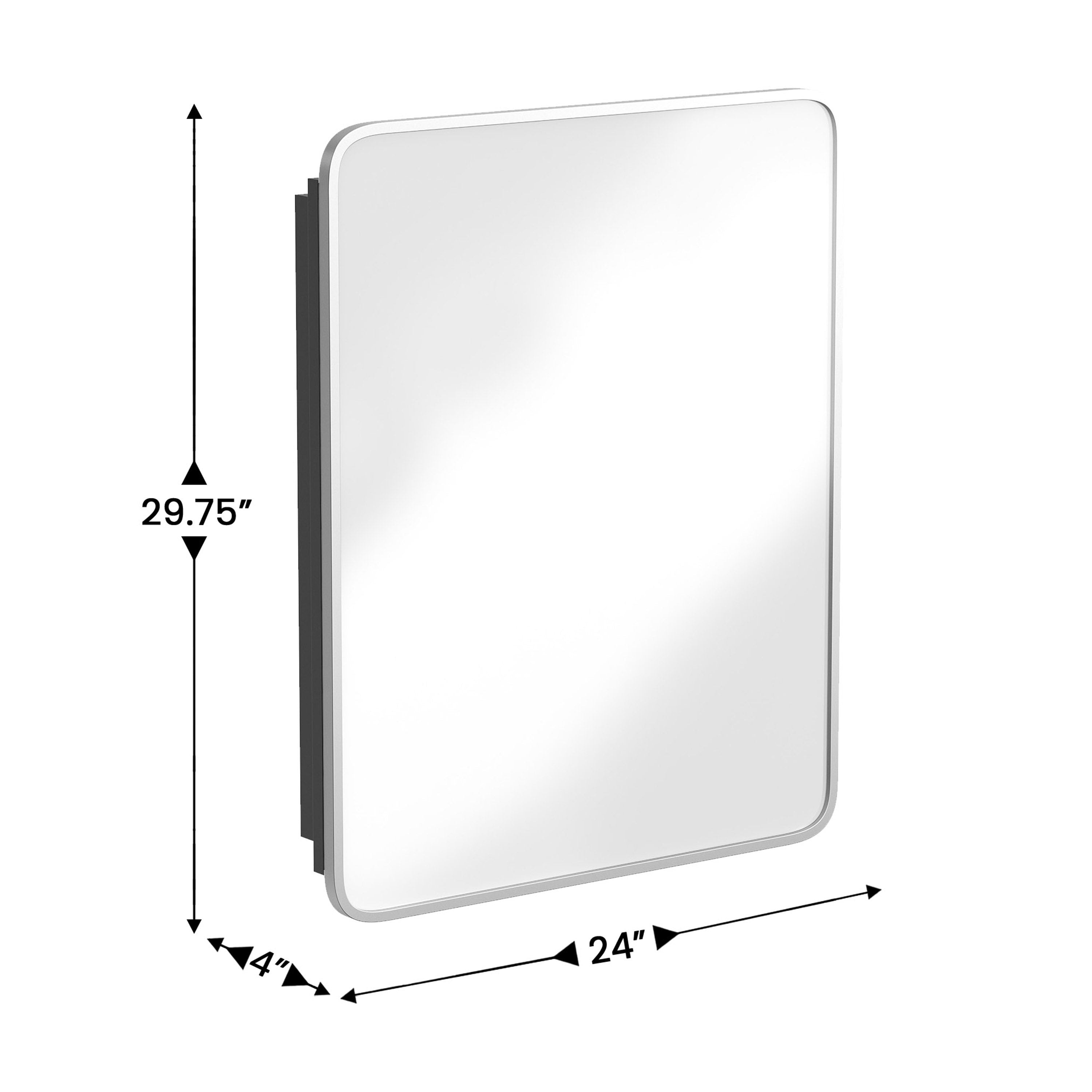 Jolie 24" x 30" Recessed Bathroom Medicine Cabinet with Rounded Beveled Mirror and Reversible Metal Frame in Silver