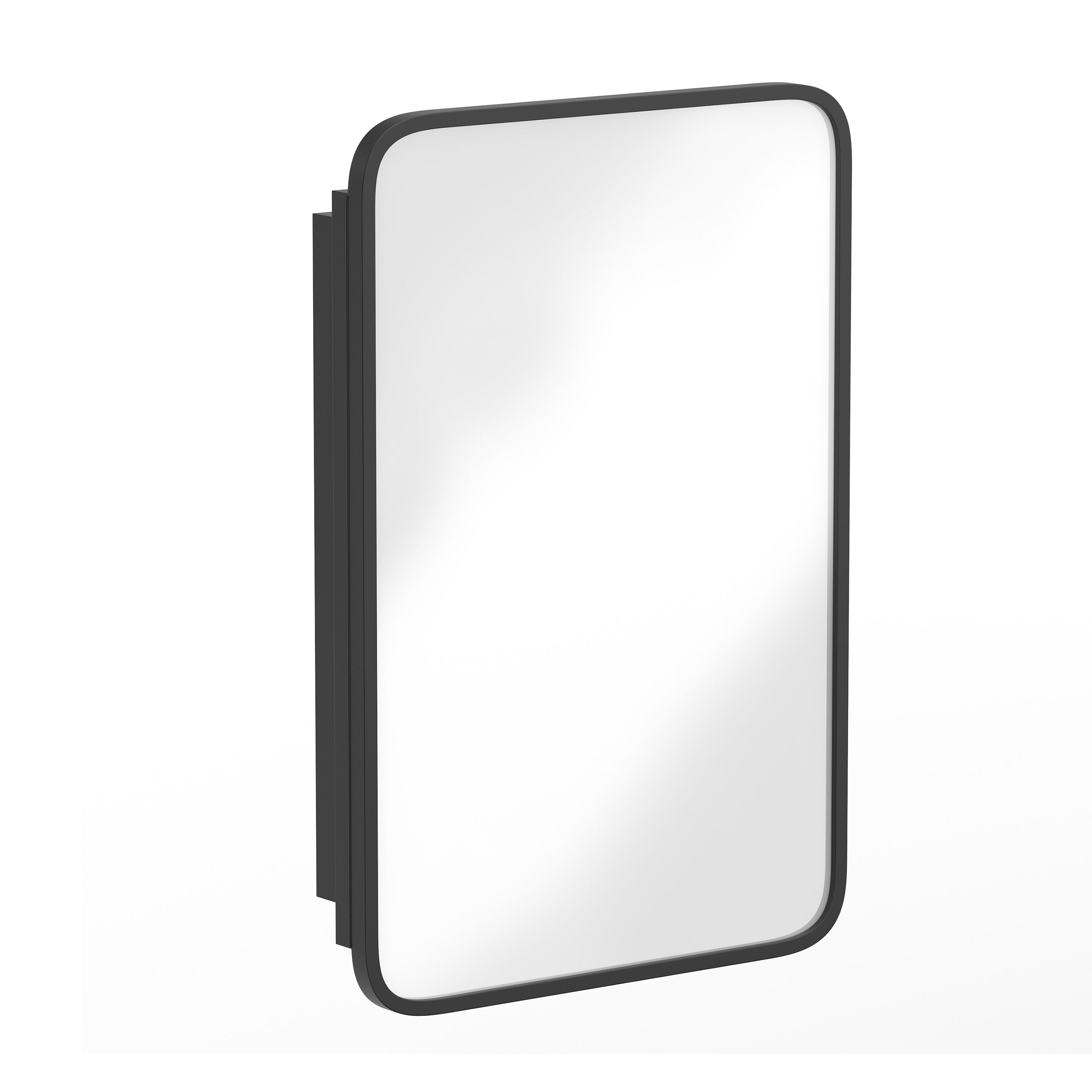 Jolie 16" x 24" Recessed Bathroom Medicine Cabinet with Rounded Beveled Mirror and Reversible Metal Frame in Black