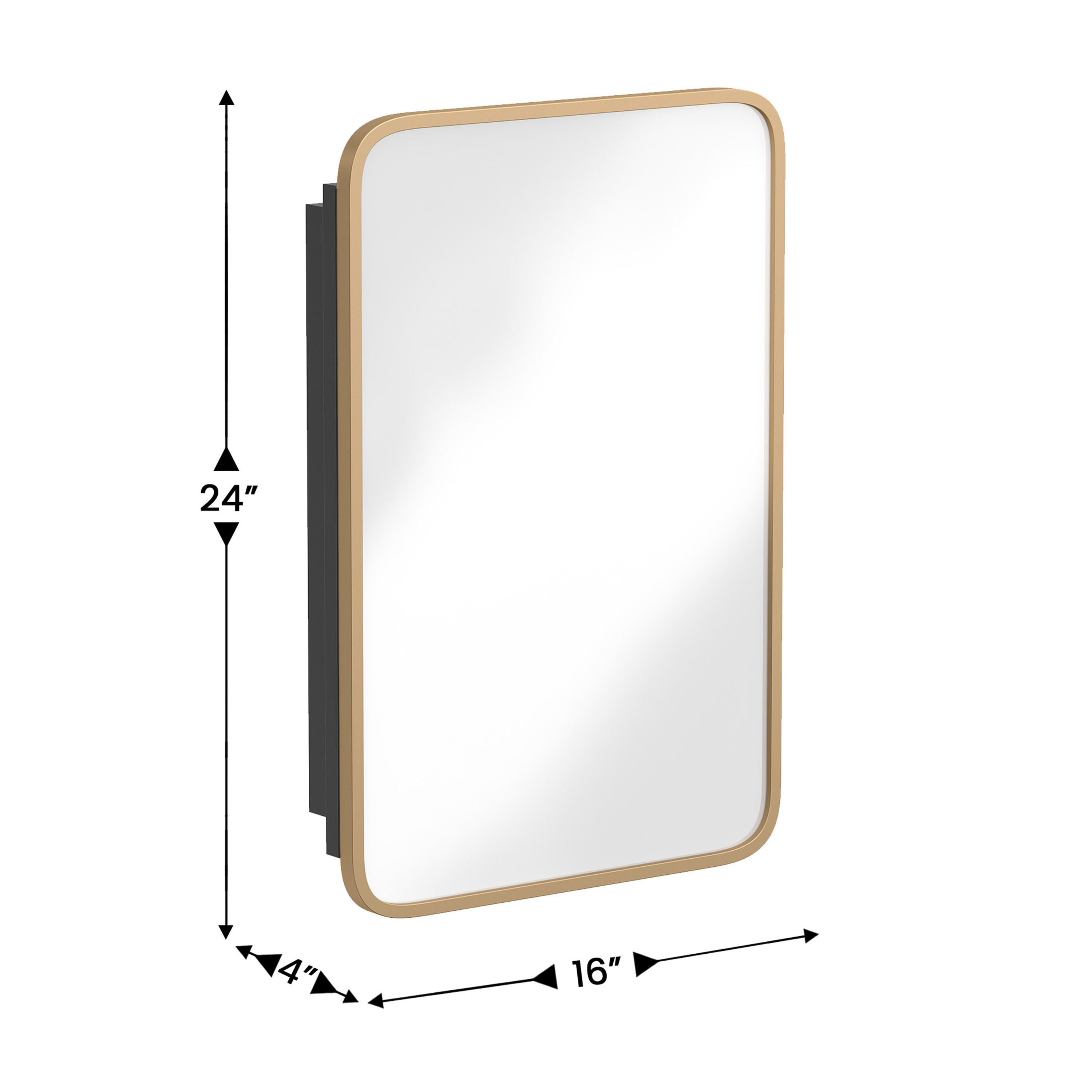 Jolie 16" x 24" Recessed Bathroom Medicine Cabinet with Rounded Beveled Mirror and Reversible Metal Frame in Gold