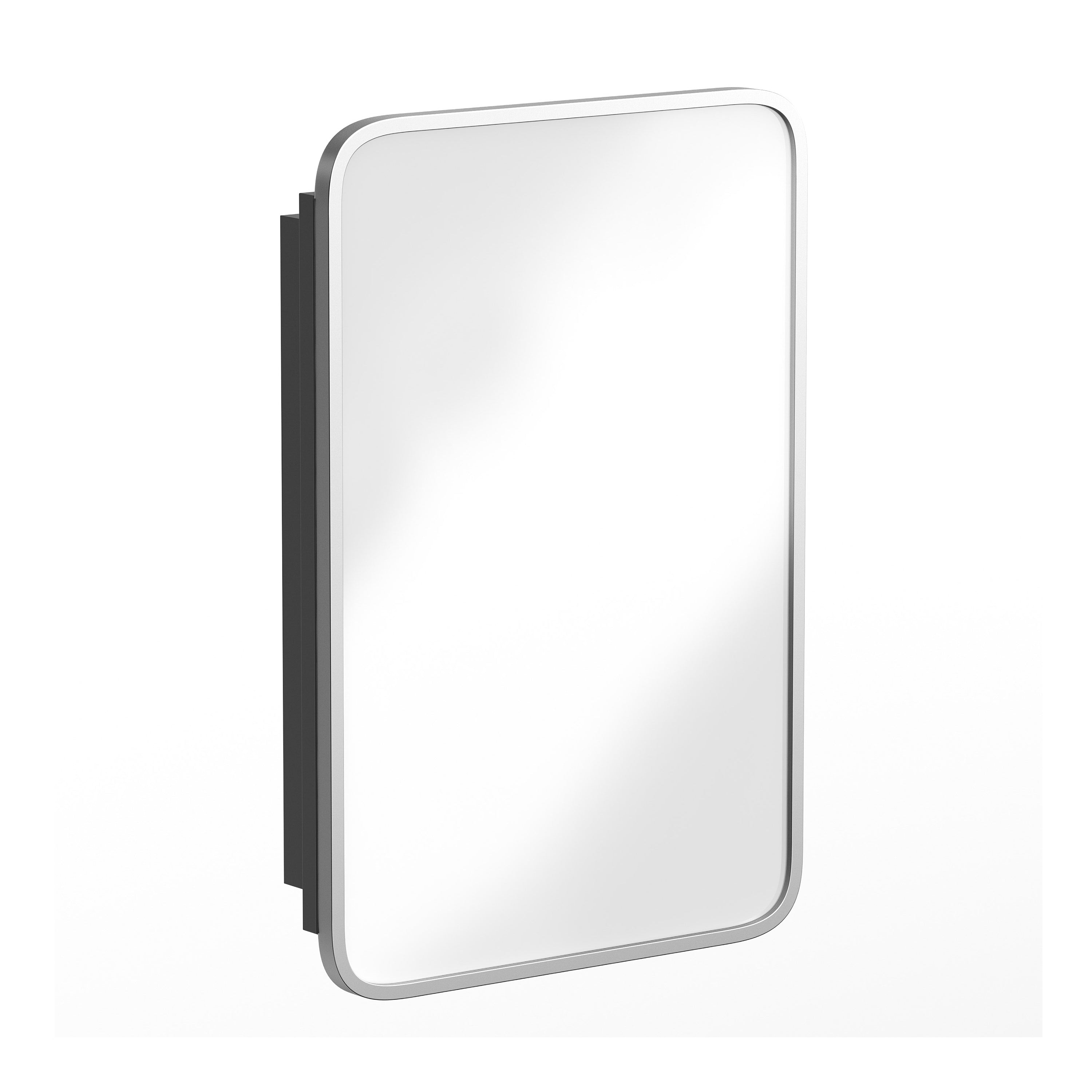 Jolie 16" x 24" Recessed Bathroom Medicine Cabinet with Rounded Beveled Mirror and Reversible Metal Frame in Silver