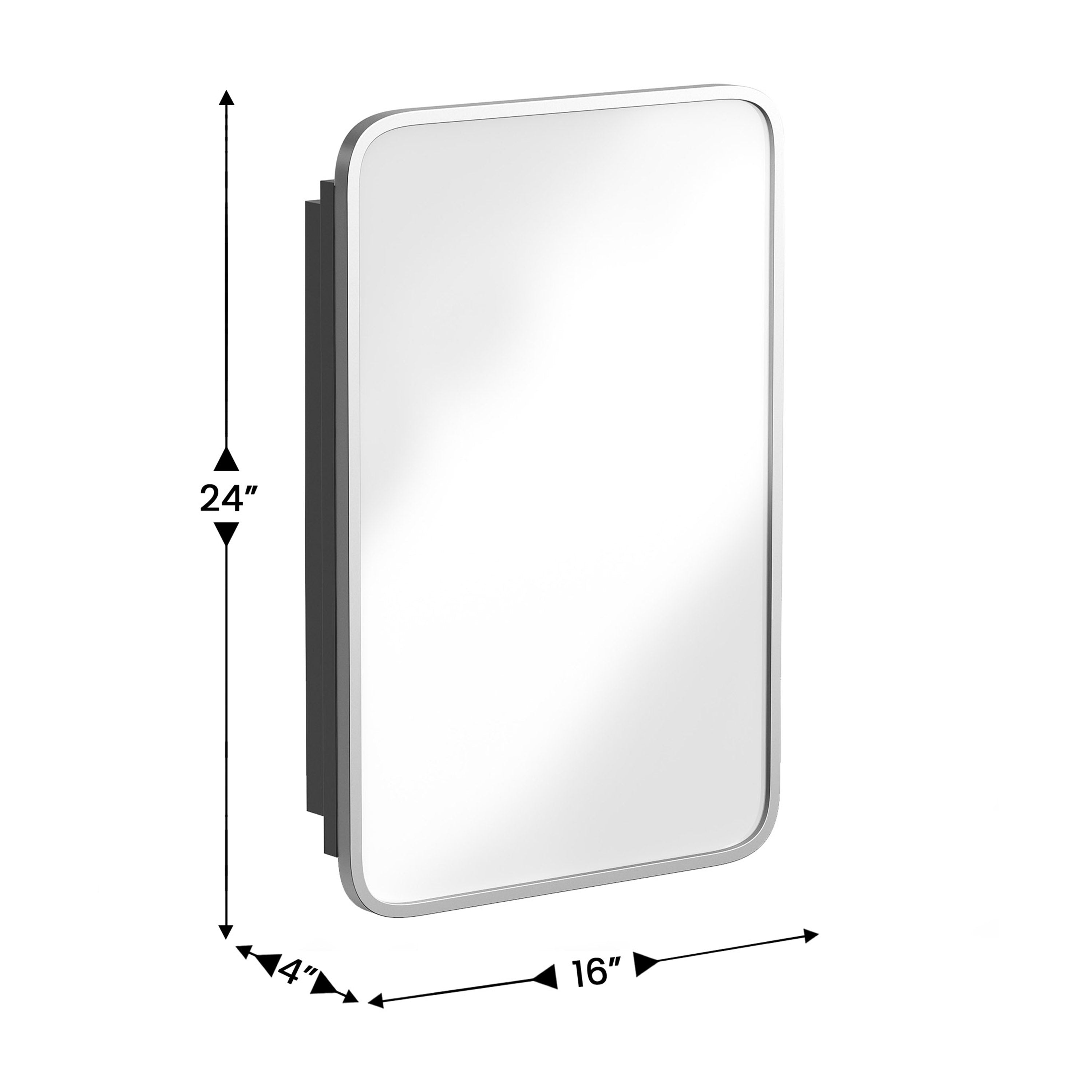Jolie 16" x 24" Recessed Bathroom Medicine Cabinet with Rounded Beveled Mirror and Reversible Metal Frame in Silver