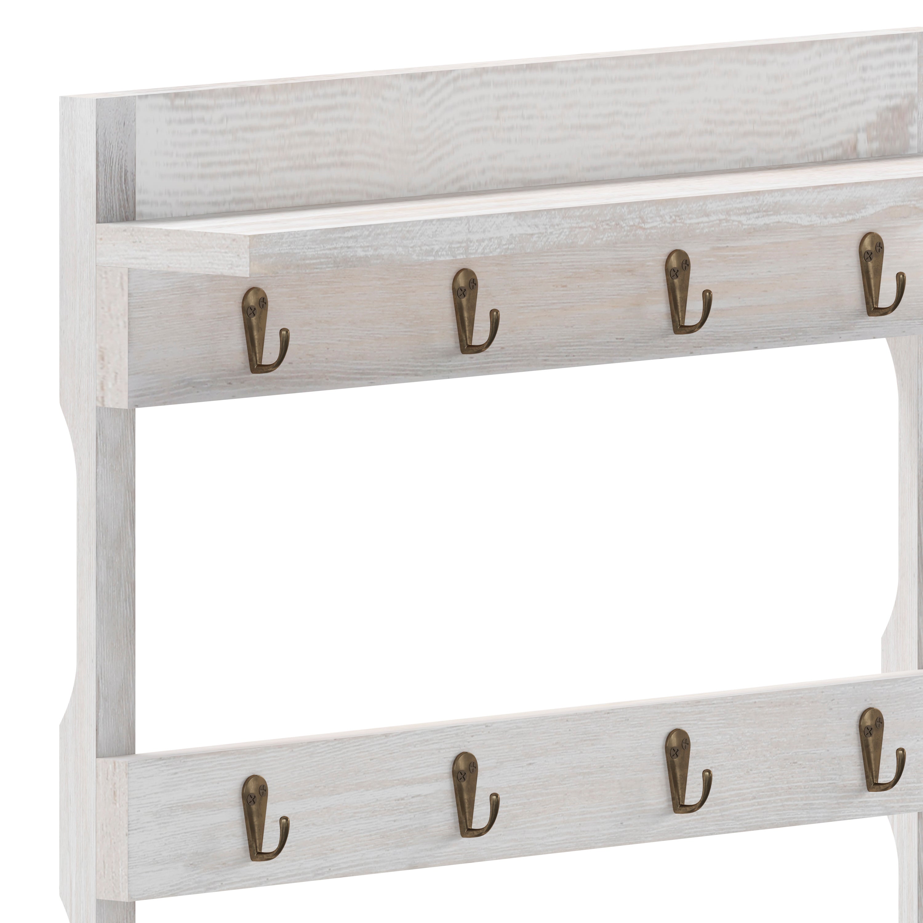 Campbell Wooden Wall Mount 12 Cup Mug Rack Organizer with Upper Storage Shelf and Metal Hanging Hooks with No Assembly Required,  Whitewashed