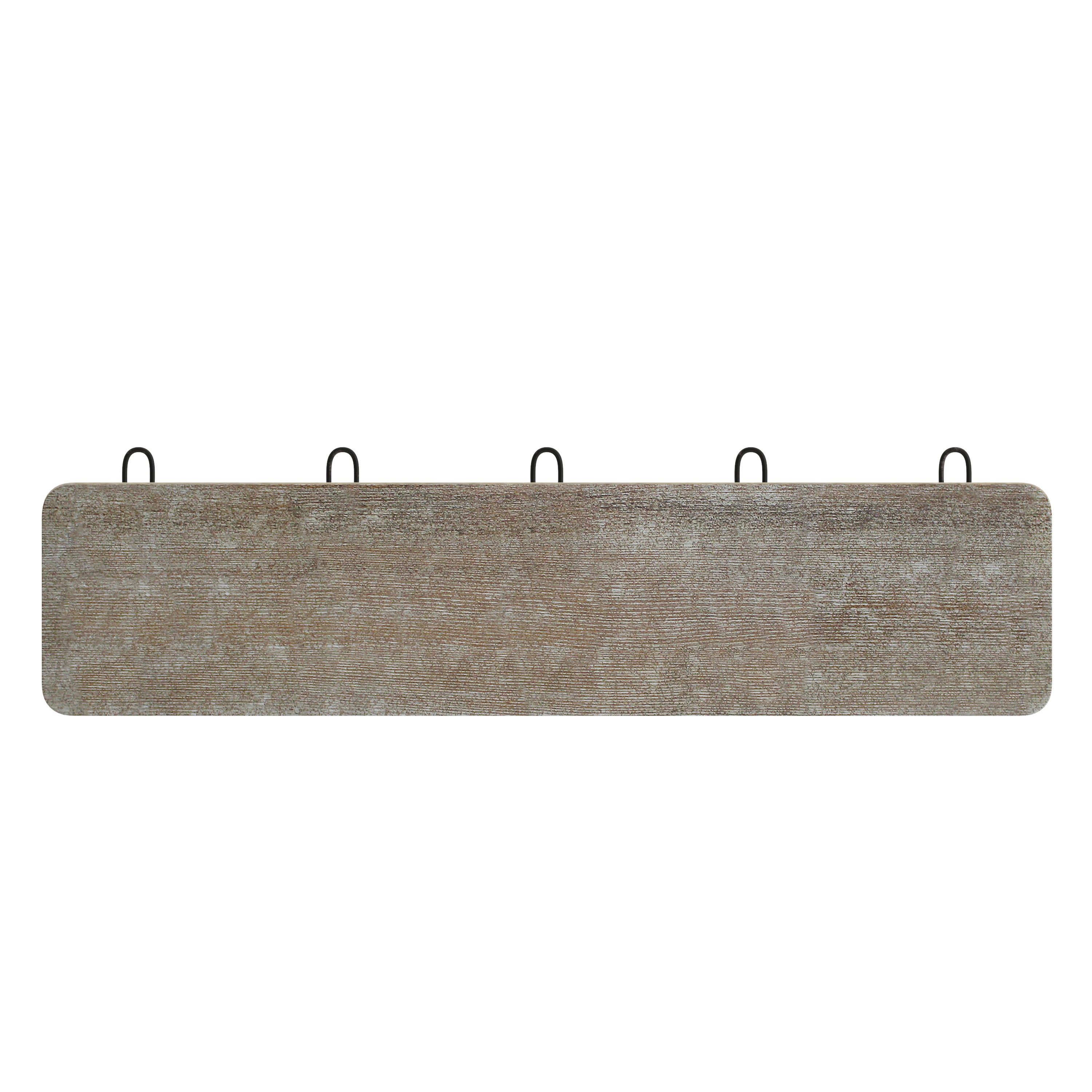 Daly Wall Mounted 24 Inch Weathered Solid Pine Wood Storage Rack with 5 Hooks For Entryway, Kitchen, Bathroom