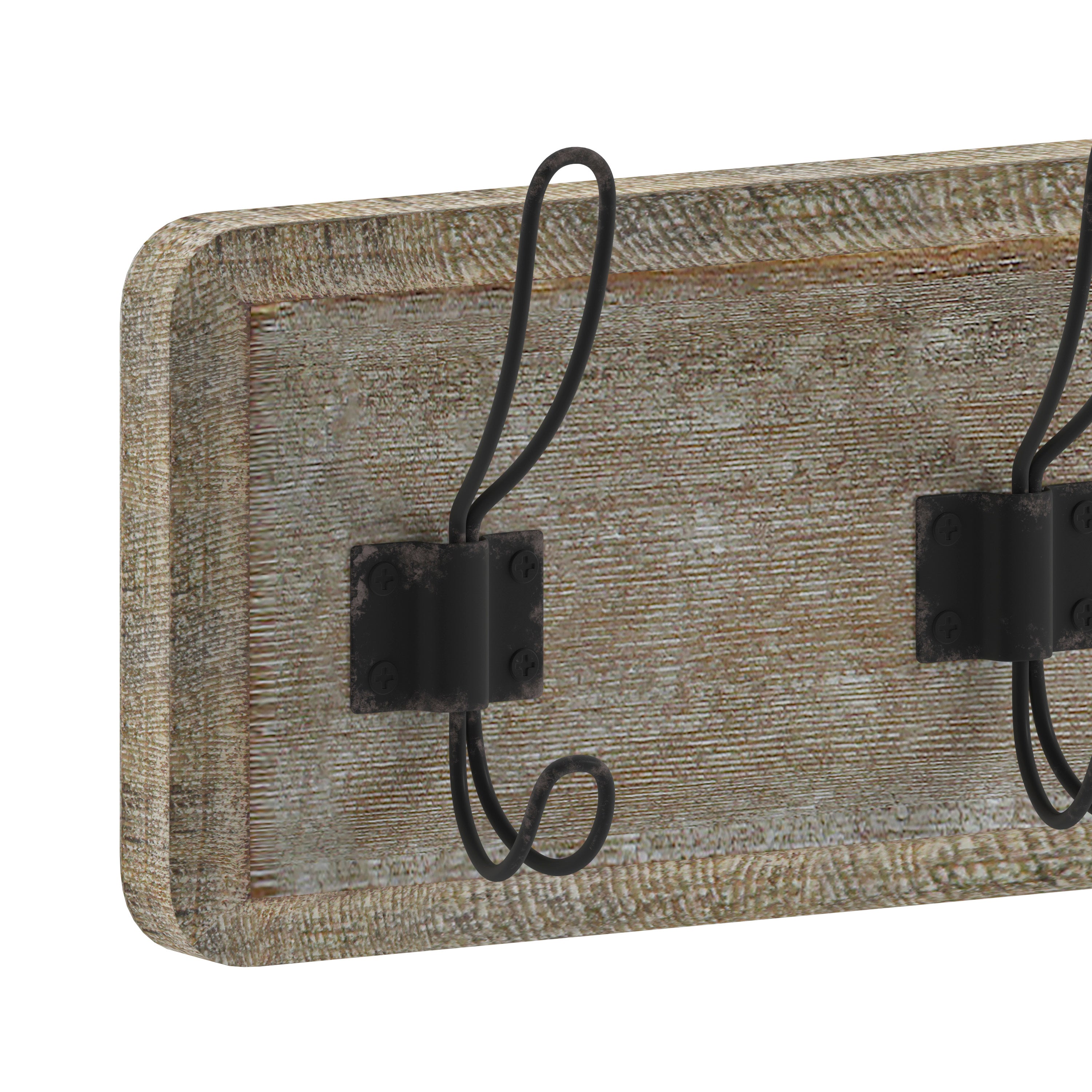 Daly Wall Mounted 24 Inch Weathered Solid Pine Wood Storage Rack with 5 Hooks For Entryway, Kitchen, Bathroom
