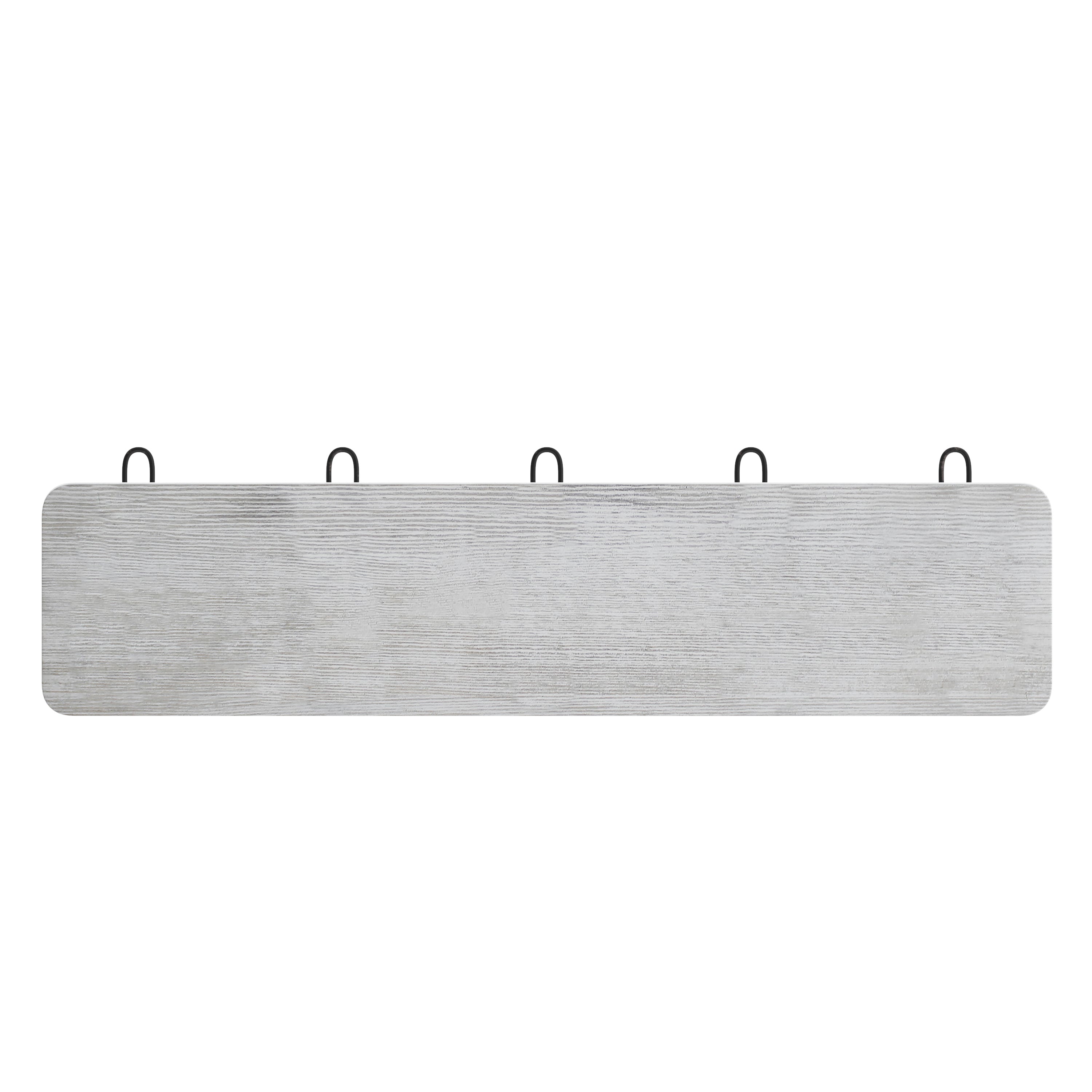Daly Wall Mounted 24 Inch Whitewashed Solid Pine Wood Storage Rack with 5 Hooks For Entryway, Kitchen, Bathroom
