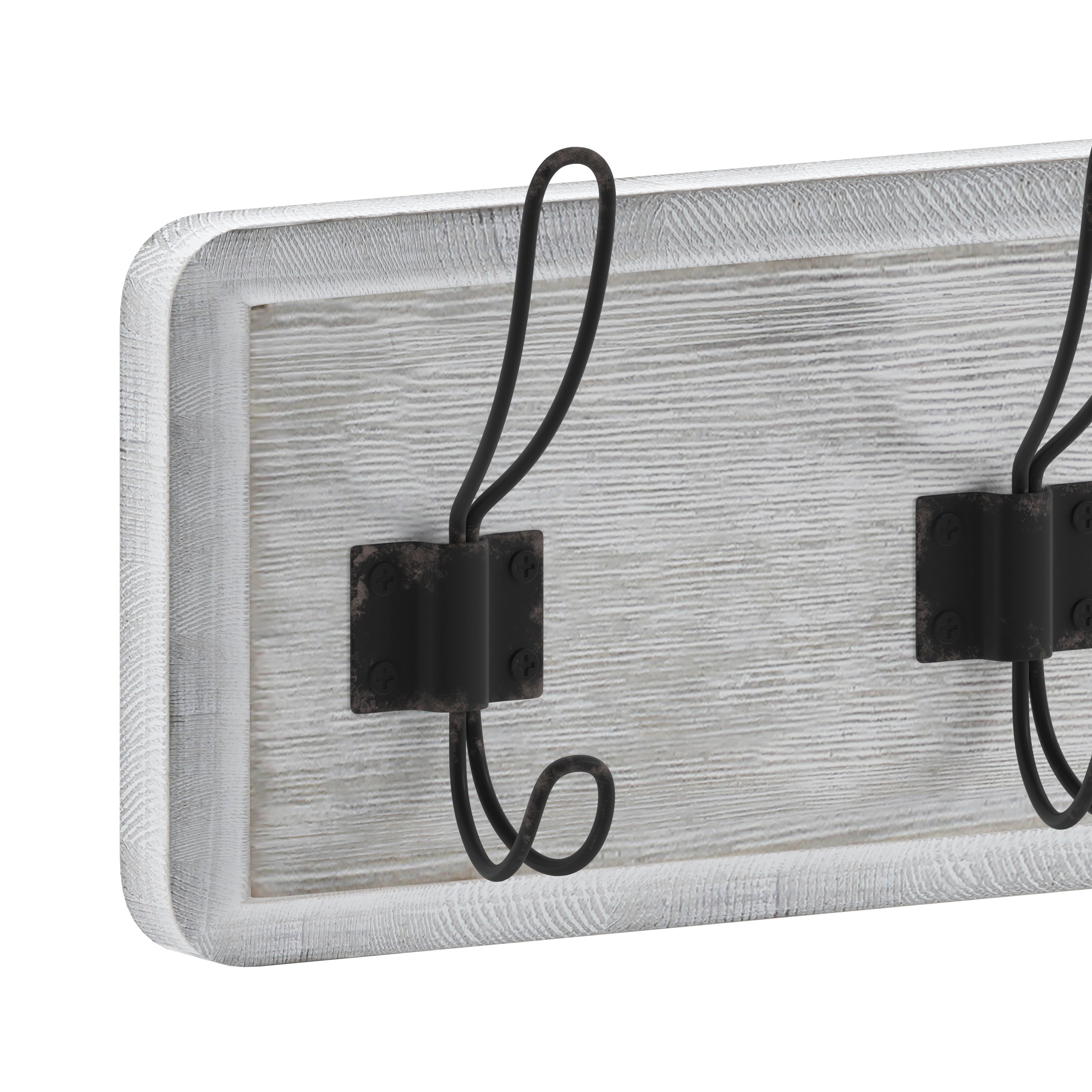 Daly Wall Mounted 24 Inch Whitewashed Solid Pine Wood Storage Rack with 5 Hooks For Entryway, Kitchen, Bathroom