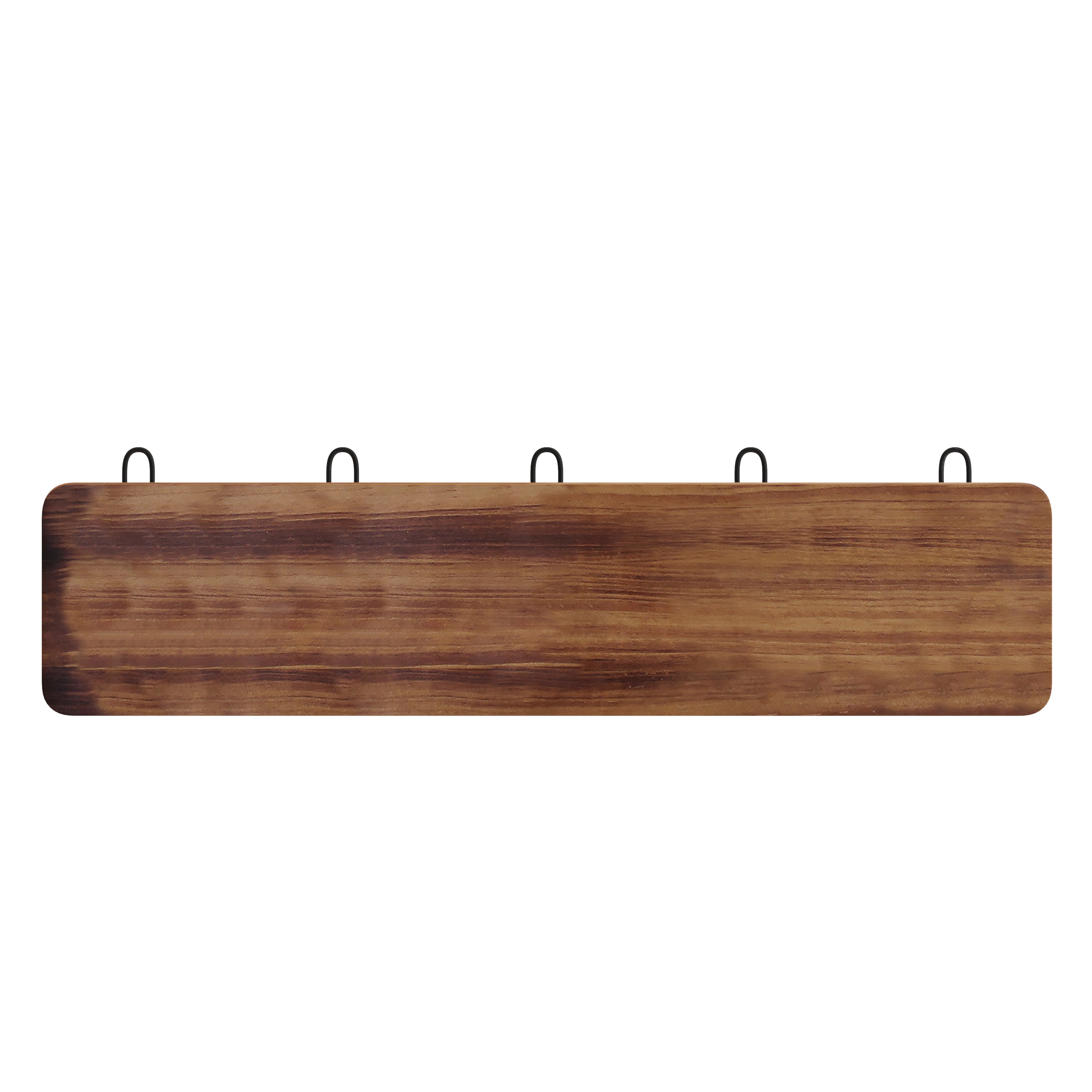 Daly Wall Mounted 24 Inch Rustic Brown Solid Pine Wood Storage Rack with 5 Hooks For Entryway, Kitchen, Bathroom