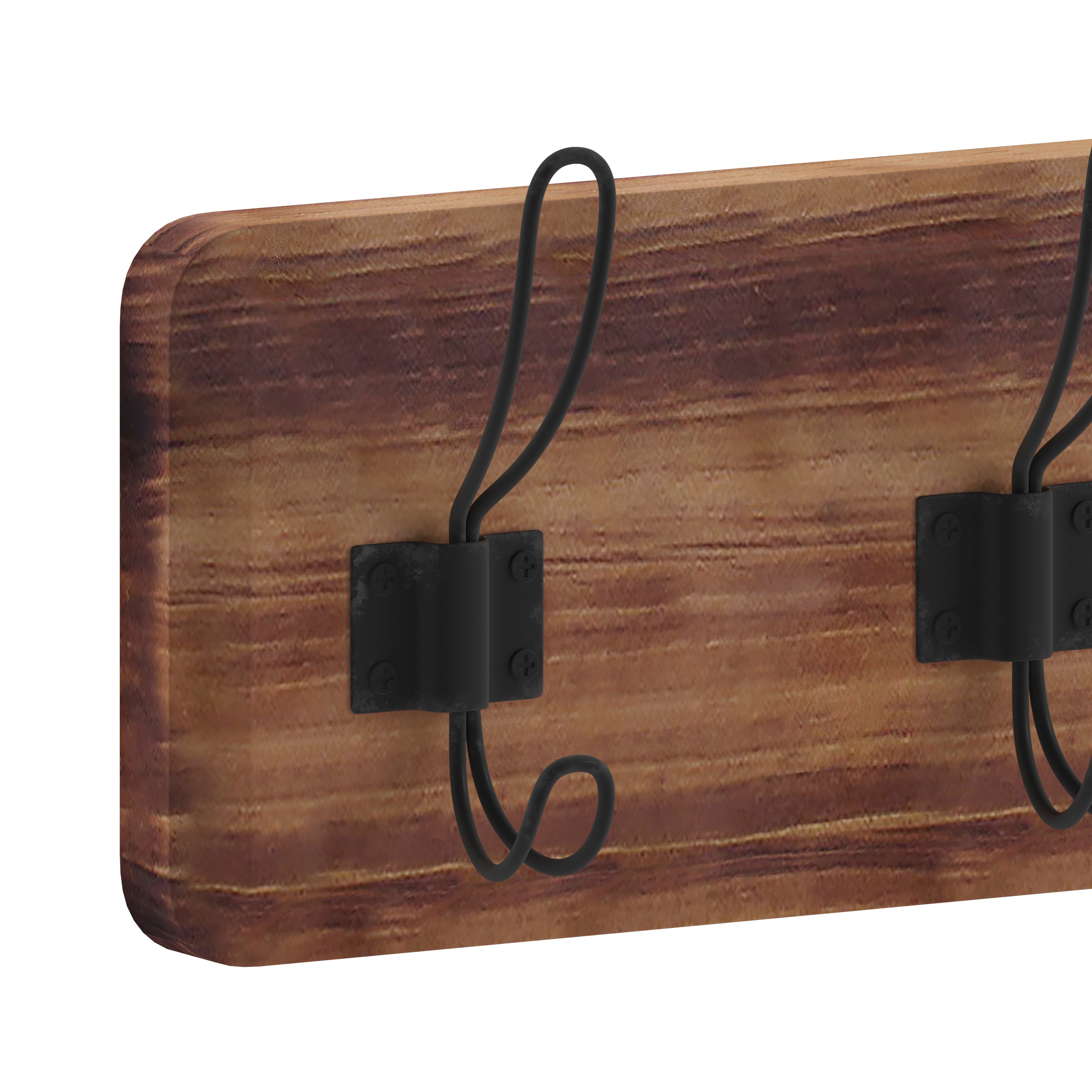 Daly Wall Mounted 24 Inch Rustic Brown Solid Pine Wood Storage Rack with 5 Hooks For Entryway, Kitchen, Bathroom