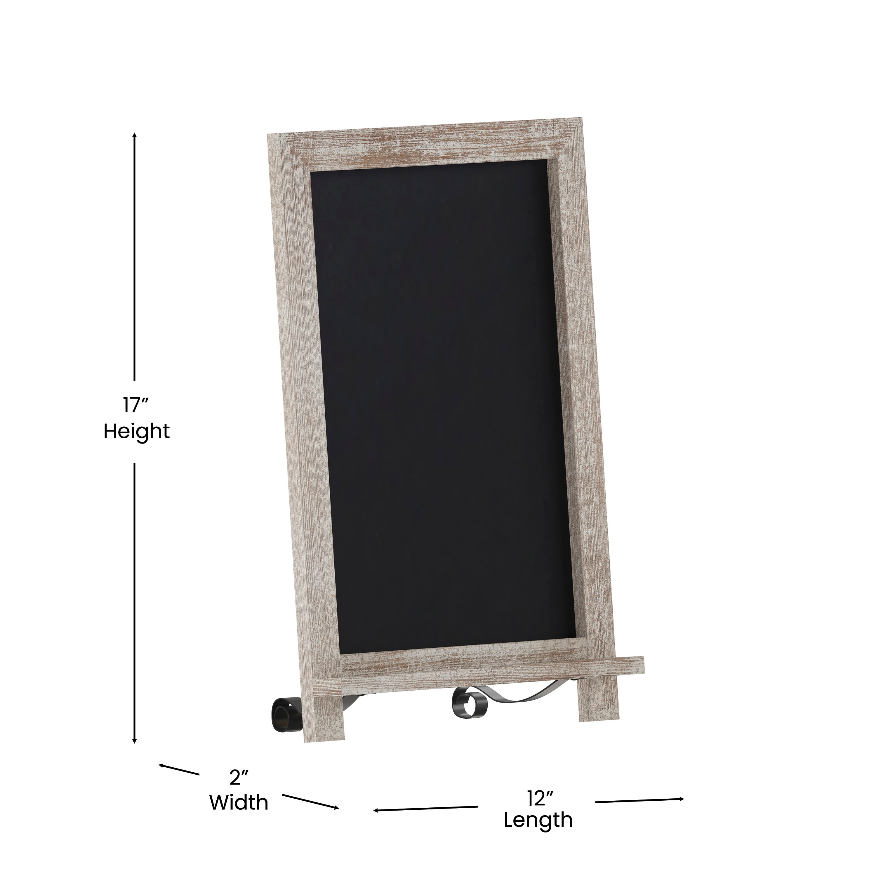 Canterbury 12" x 17" Weathered Tabletop Magnetic Chalkboard Sign with Metal Scrolled Legs, Hanging Wall Chalkboard, Countertop Memo Board