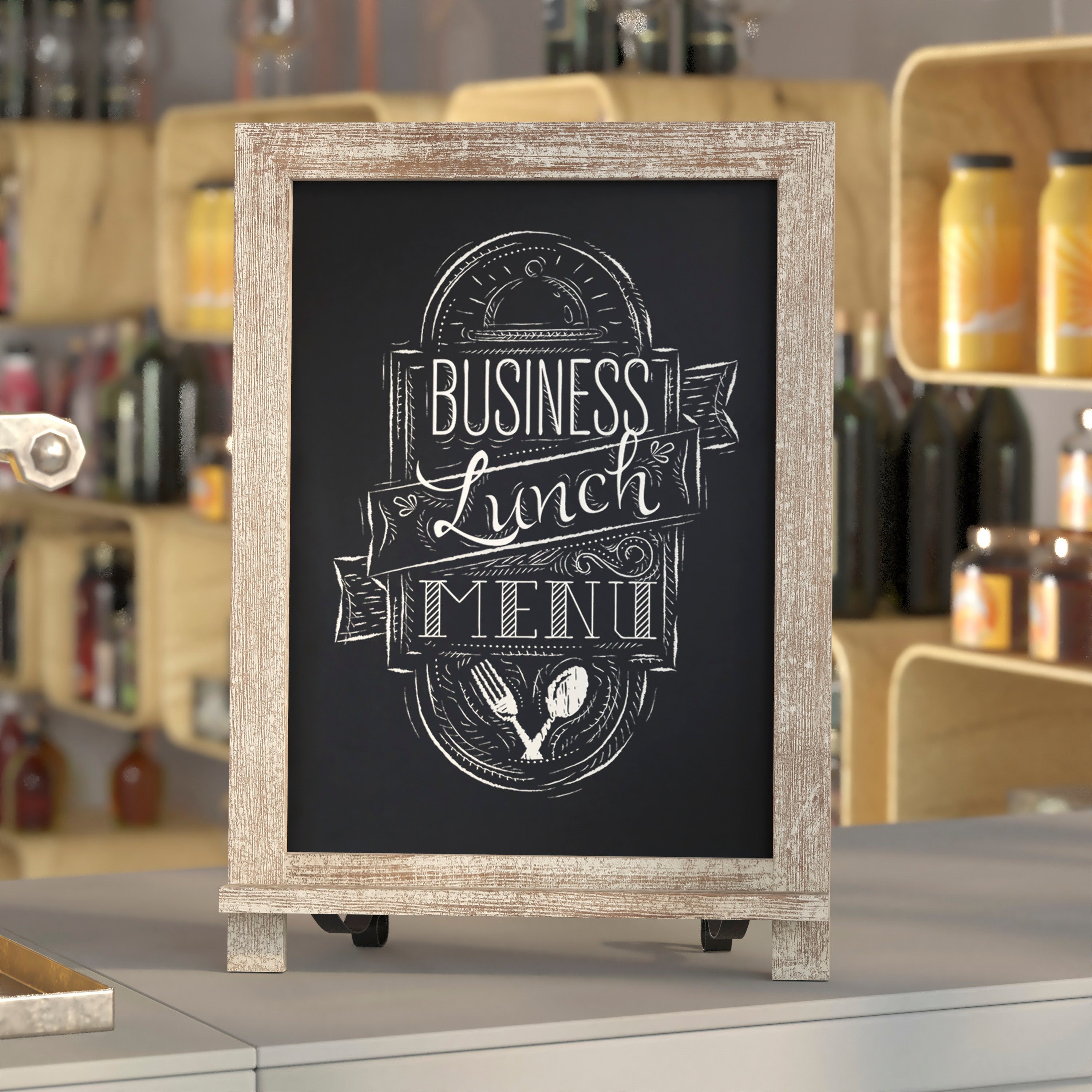 Canterbury 12" x 17" Weathered Tabletop Magnetic Chalkboard Sign with Metal Scrolled Legs, Hanging Wall Chalkboard, Countertop Memo Board