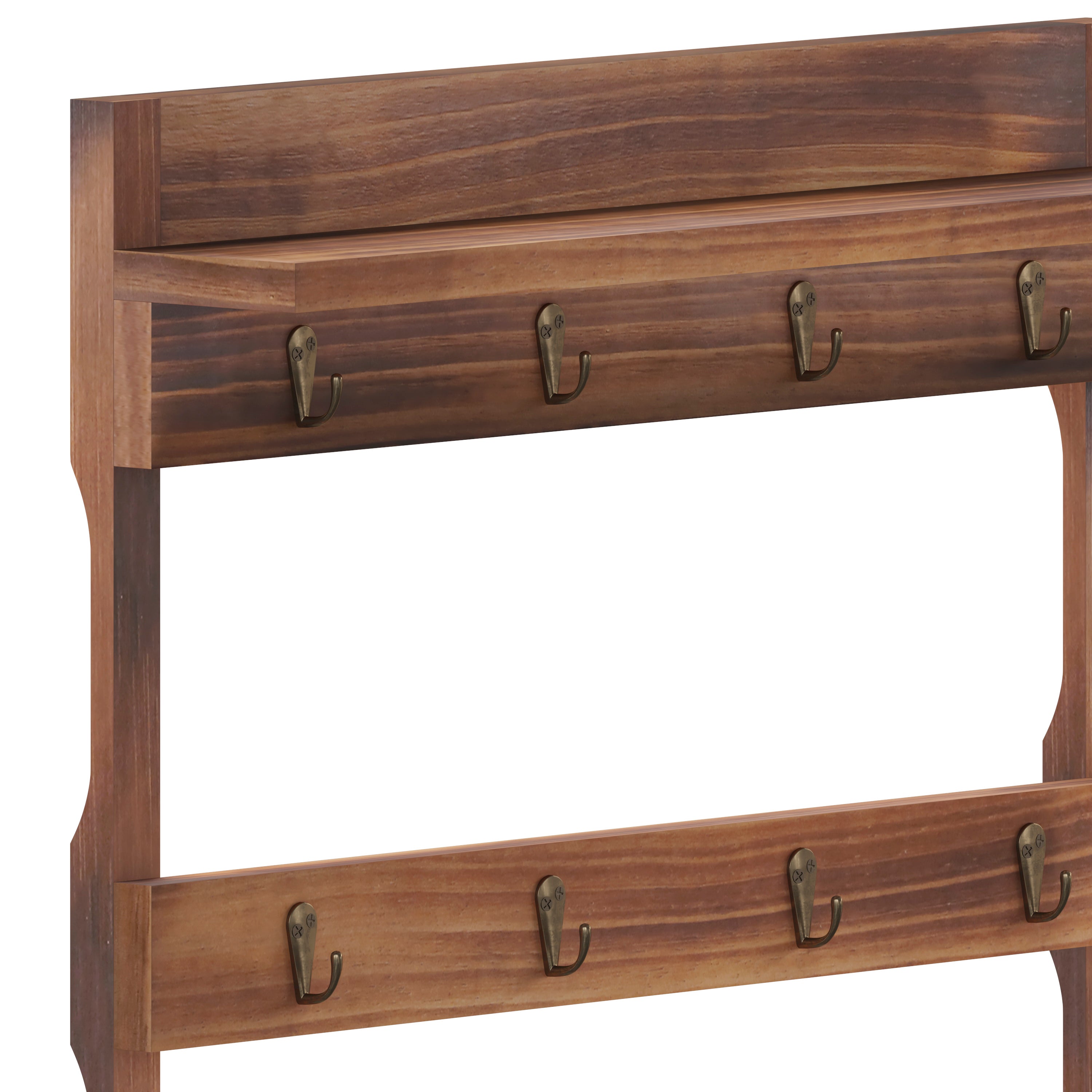 Campbell Wooden Wall Mount 12 Cup Mug Rack Organizer with Upper Storage Shelf and Metal Hanging Hooks with No Assembly Required,  Rustic Brown