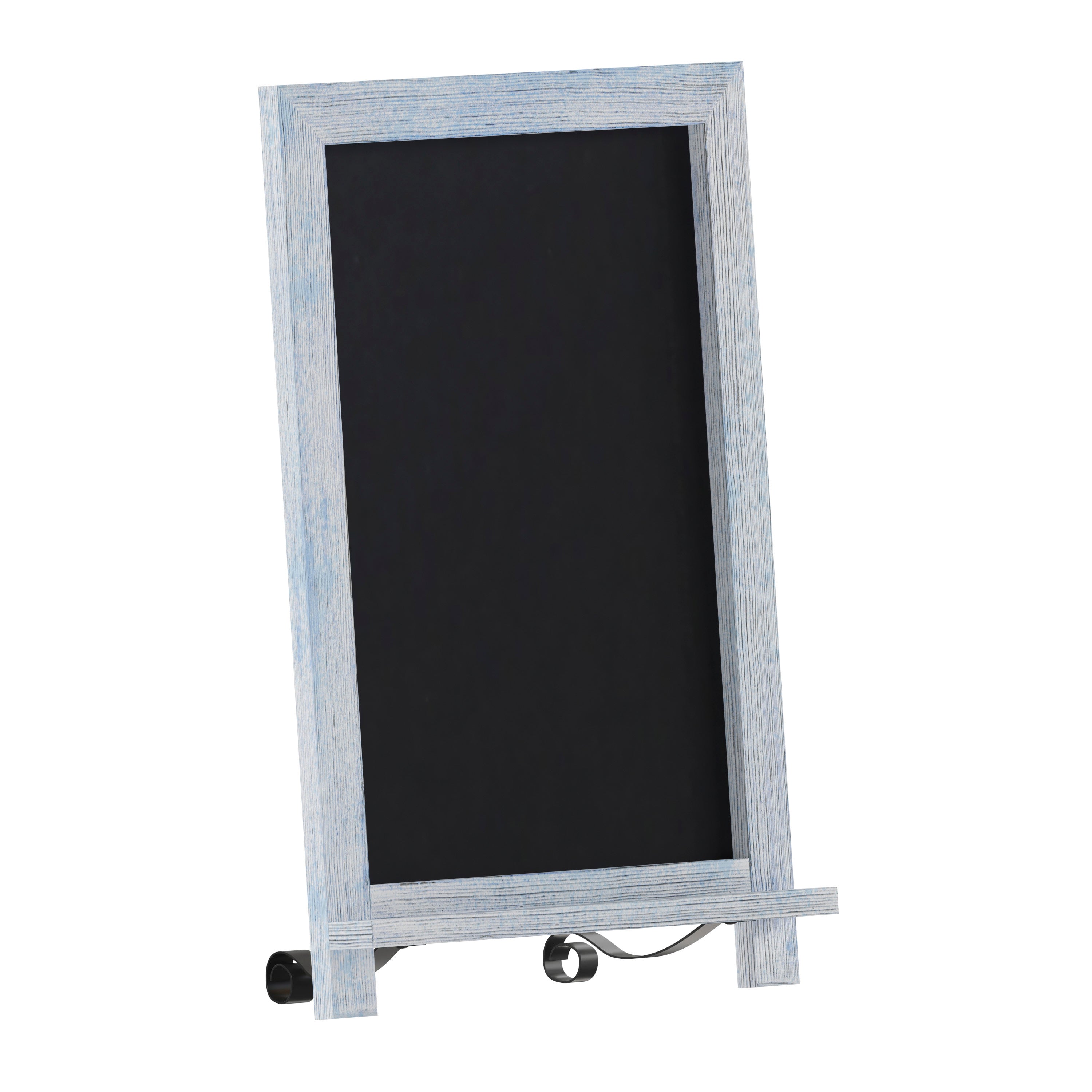 Canterbury 12" x 17" Rustic Blue Tabletop Magnetic Chalkboard Sign with Metal Scrolled Legs, Hanging Wall Chalkboard, Countertop Memo Board