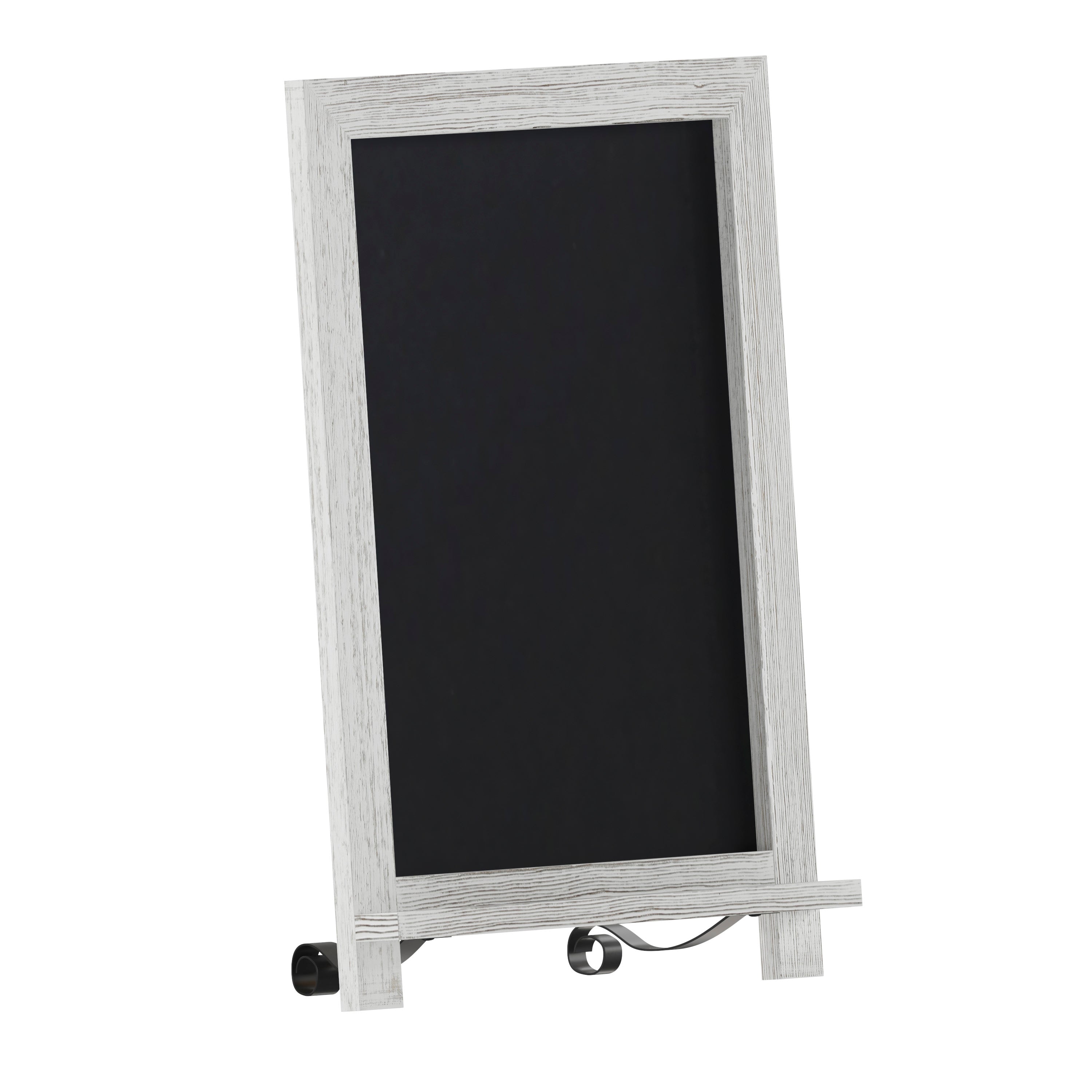 Canterbury 12" x 17" Whitewashed Tabletop Magnetic Chalkboard Sign with Metal Scrolled Legs, Hanging Wall Chalkboard, Countertop Memo Board