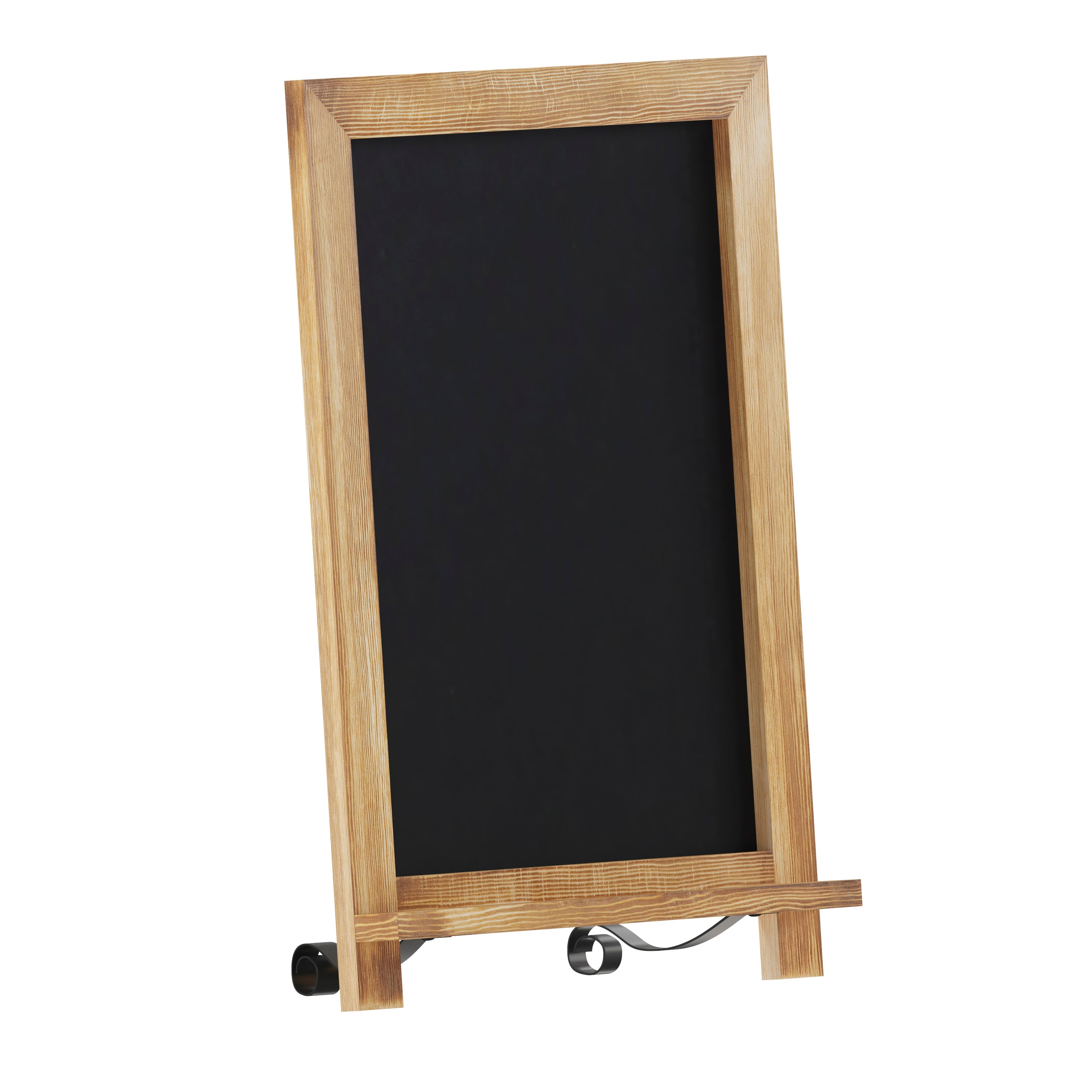 Canterbury 12" x 17" Torched Wood Tabletop Magnetic Chalkboard Sign with Metal Scrolled Legs, Hanging Wall Chalkboard, Countertop Memo Board