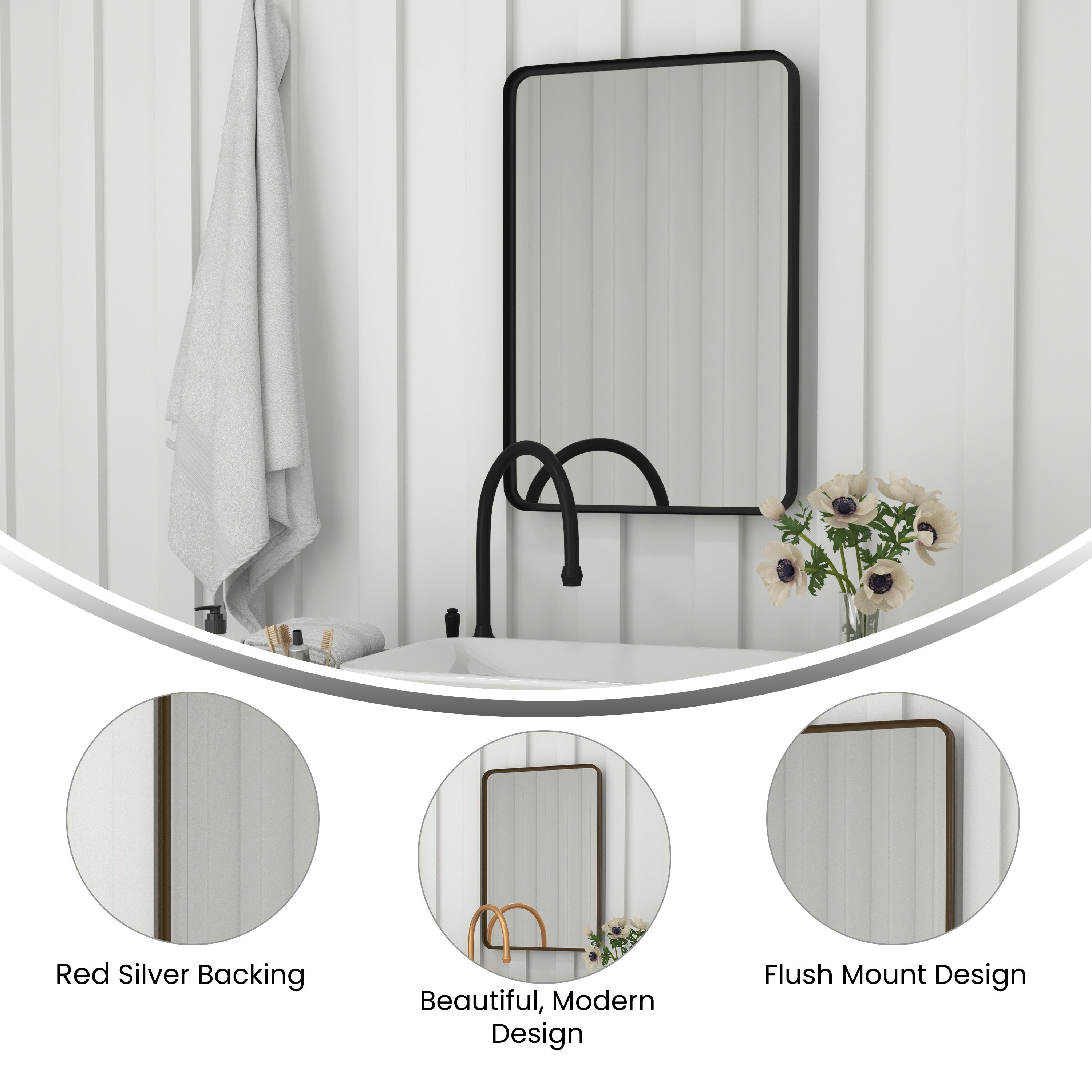 Janinne 20" x 30" Decorative Wall Mirror - Rounded Corners, Bathroom & Living Room Glass Mirror Hangs Horizontal Or Vertical, Brushed Bronze