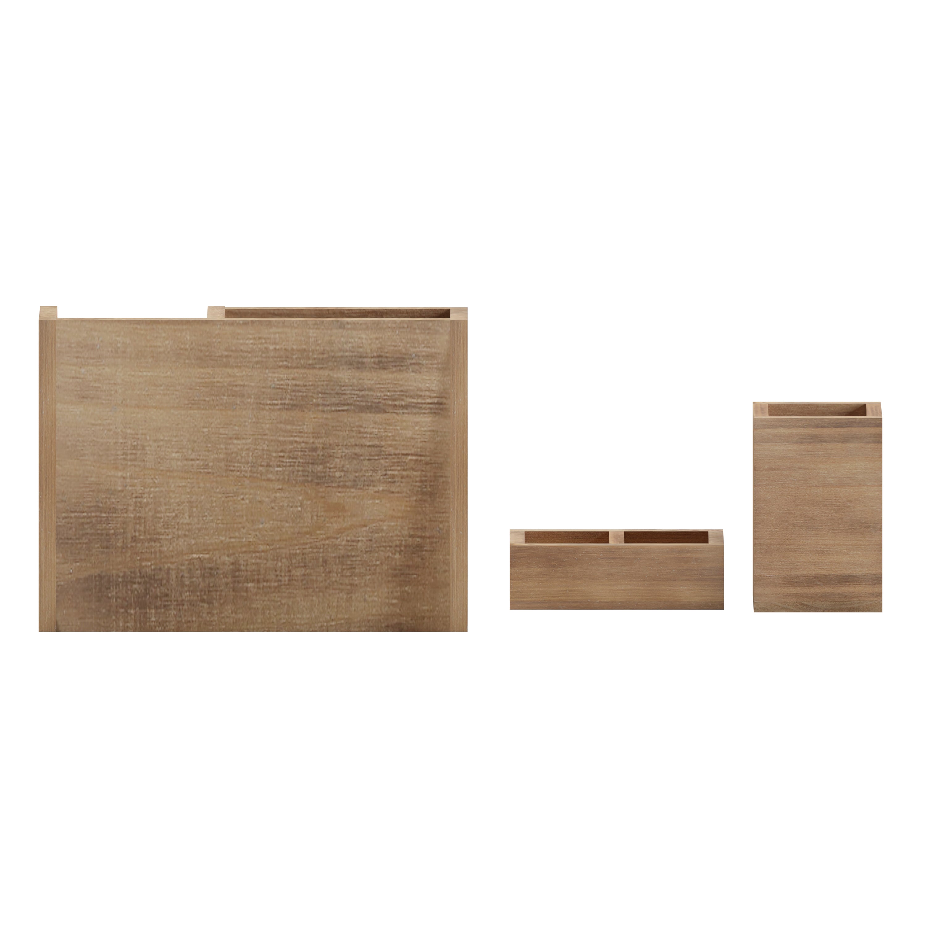 Comerford 3 Piece Wooden Organizer Set For Desktop, Table Top, or Vanity in Rustic Brown