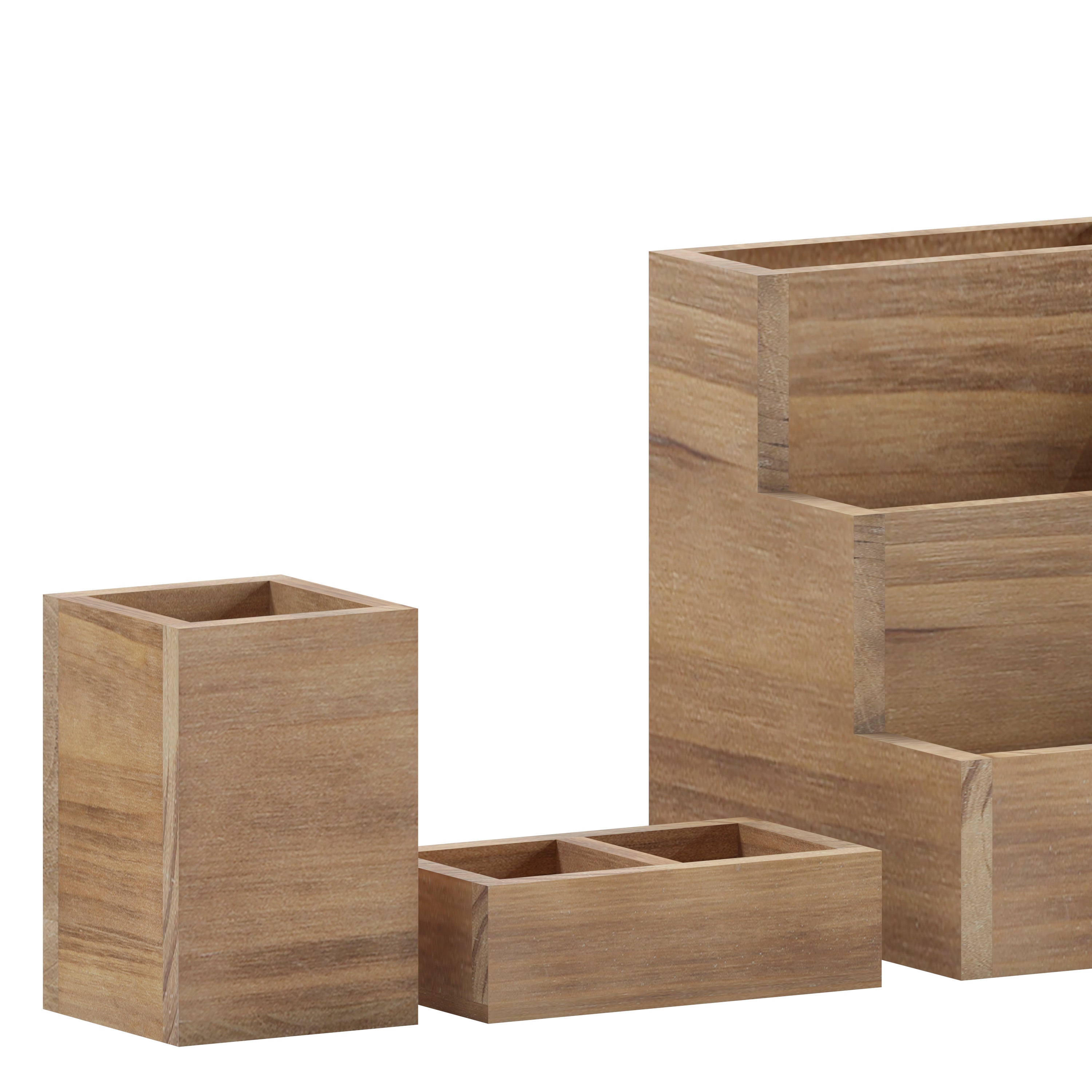 Comerford 3 Piece Wooden Organizer Set For Desktop, Table Top, or Vanity in Rustic Brown