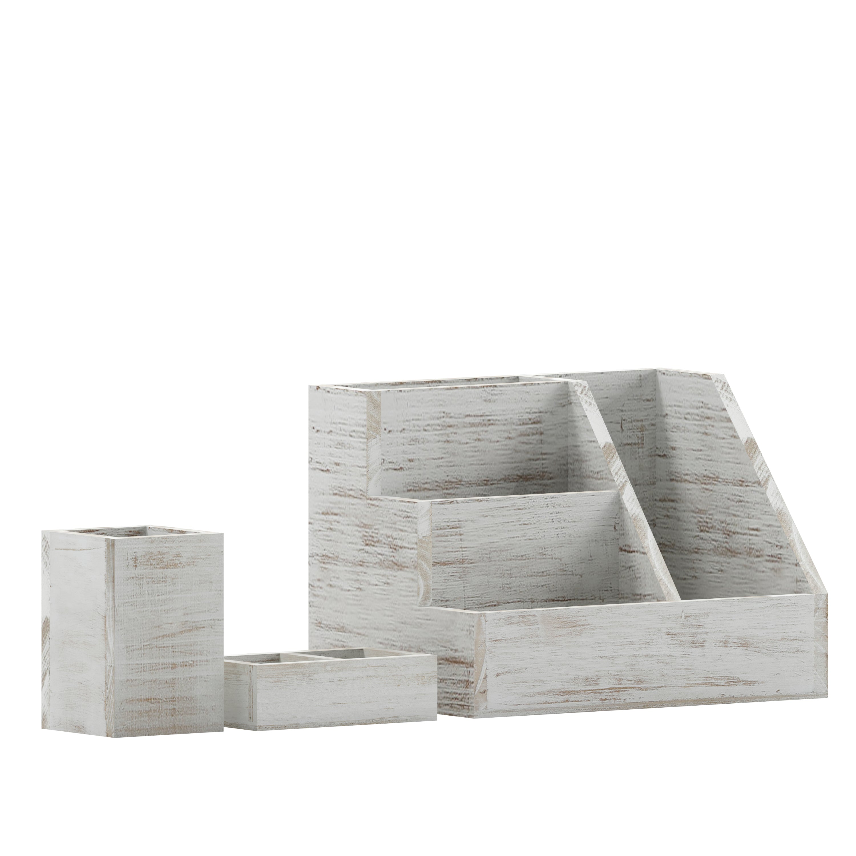 Comerford 3 Piece Wooden Organizer Set For Desktop, Table Top, or Vanity in Whitewashed