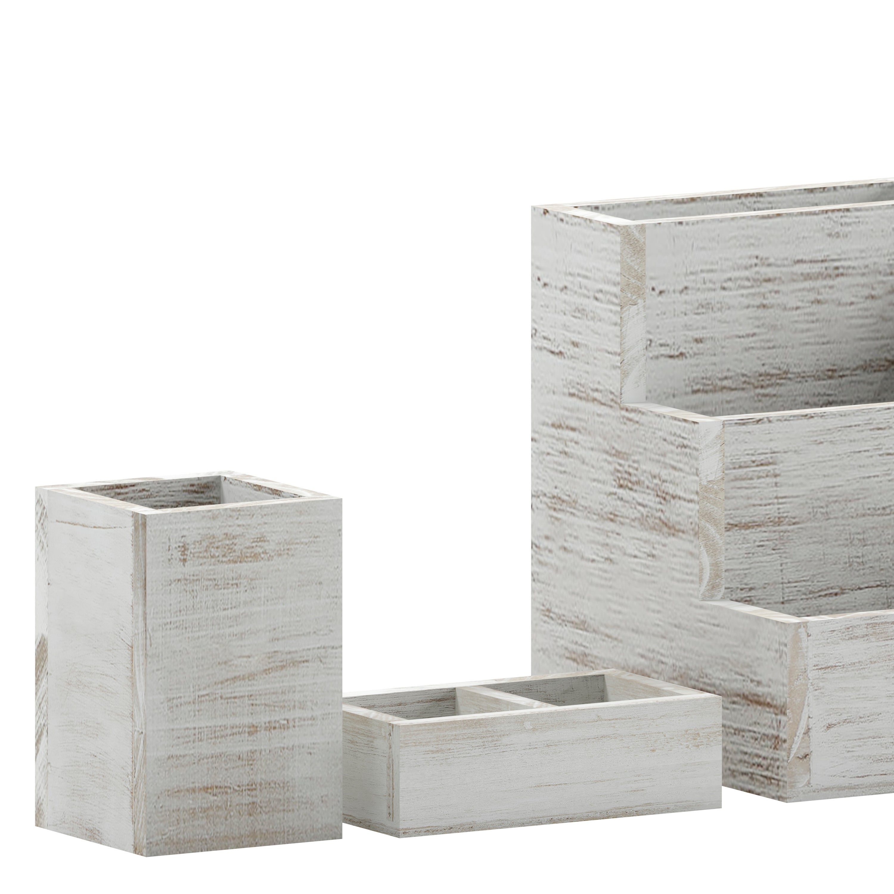 Comerford 3 Piece Wooden Organizer Set For Desktop, Table Top, or Vanity in Whitewashed