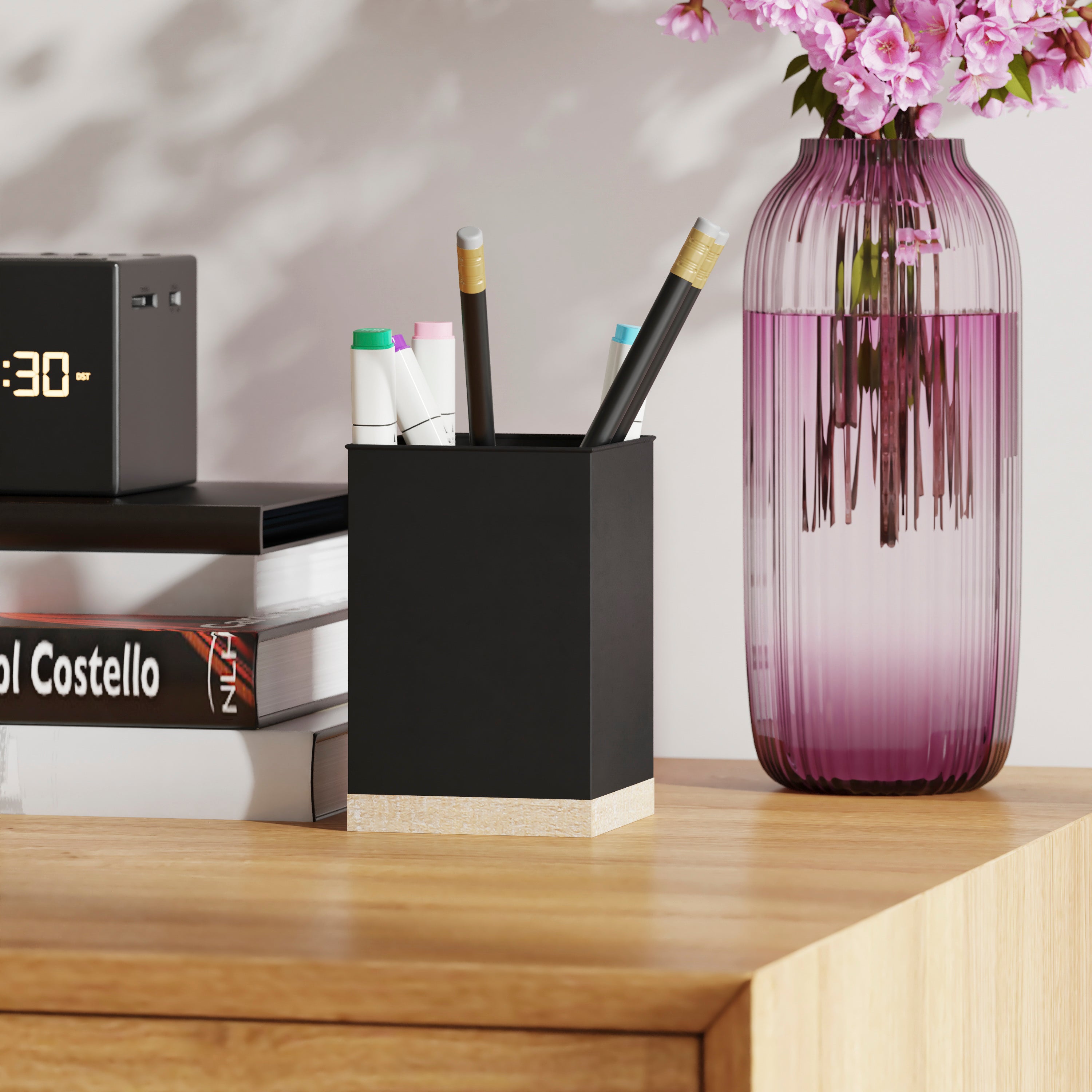 Comerford 3 Piece Black Finish Metal and Rustic Wood Organizer Set For Desktop, Countertop, or Vanity