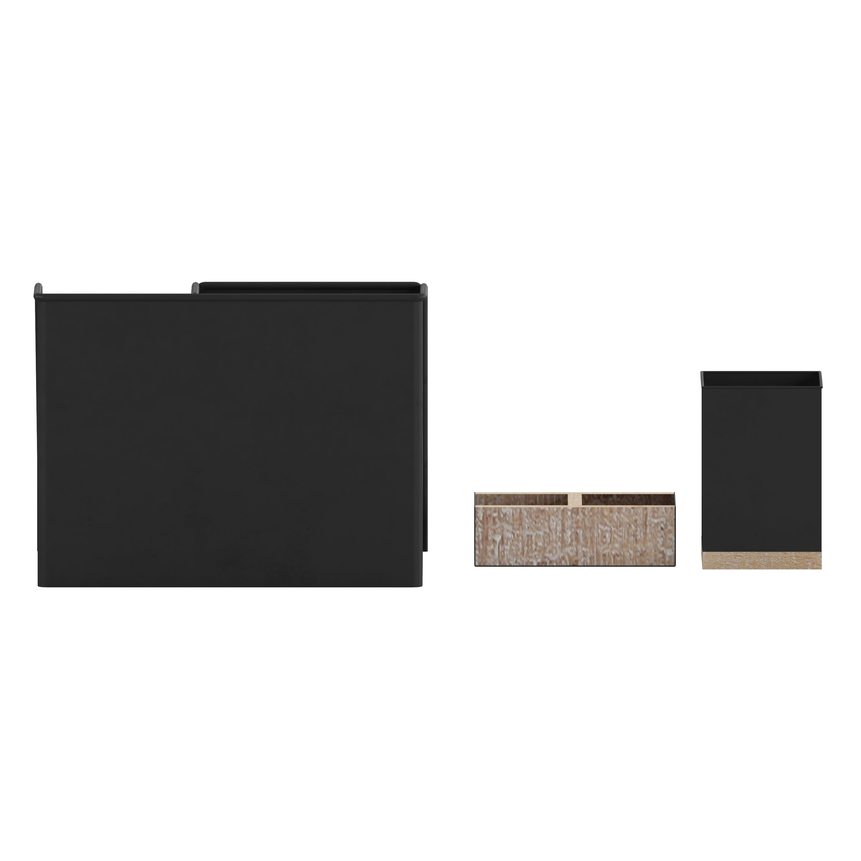Comerford 3 Piece Black Finish Metal and Rustic Wood Organizer Set For Desktop, Countertop, or Vanity