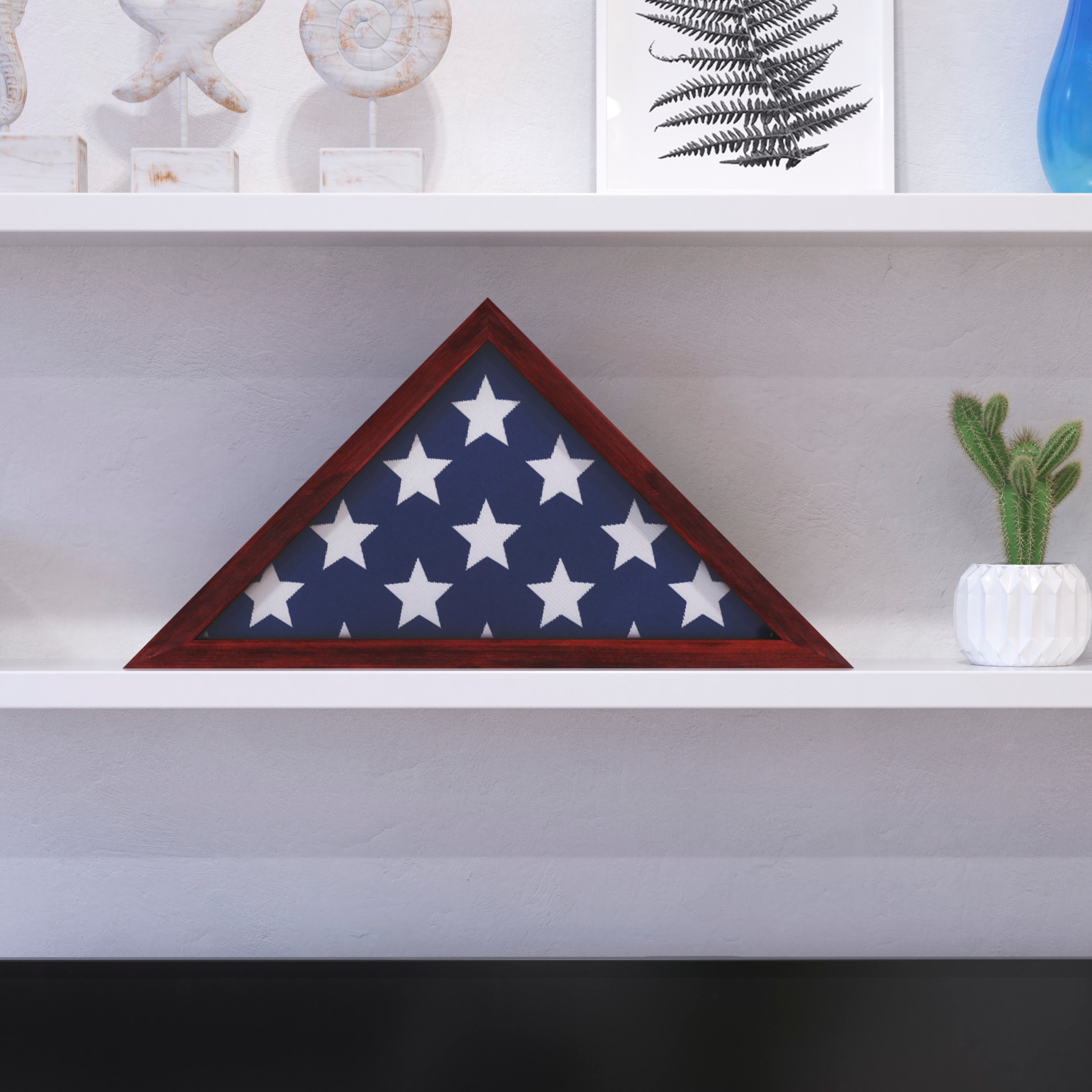 Sheehan Mahogany Memorial Flag Display Case - Solid Wood Military Flag Display Case for 9.5 x 5 American Veteran Flag