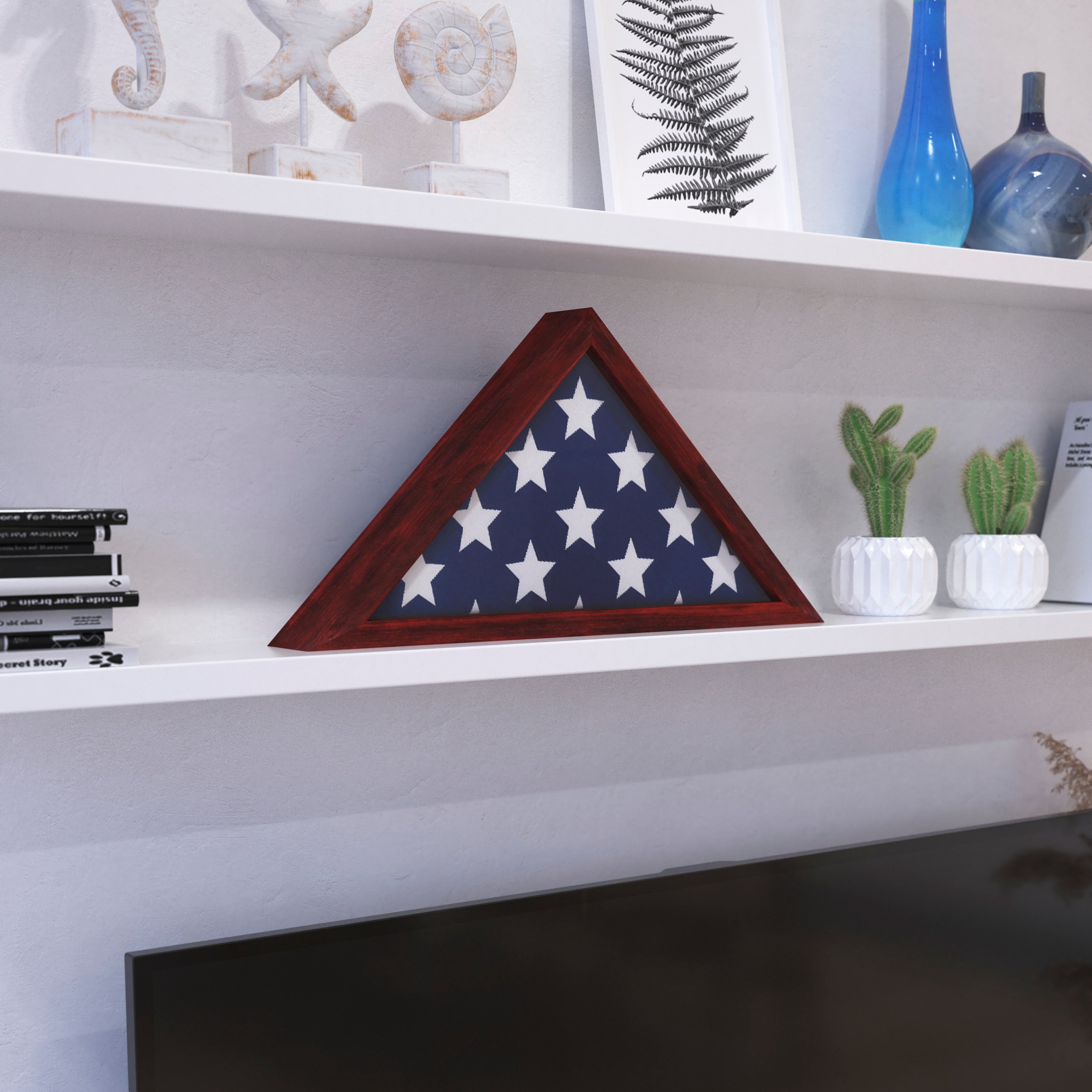 Sheehan Mahogany Memorial Flag Display Case - Solid Wood Military Flag Display Case for 9.5 x 5 American Veteran Flag