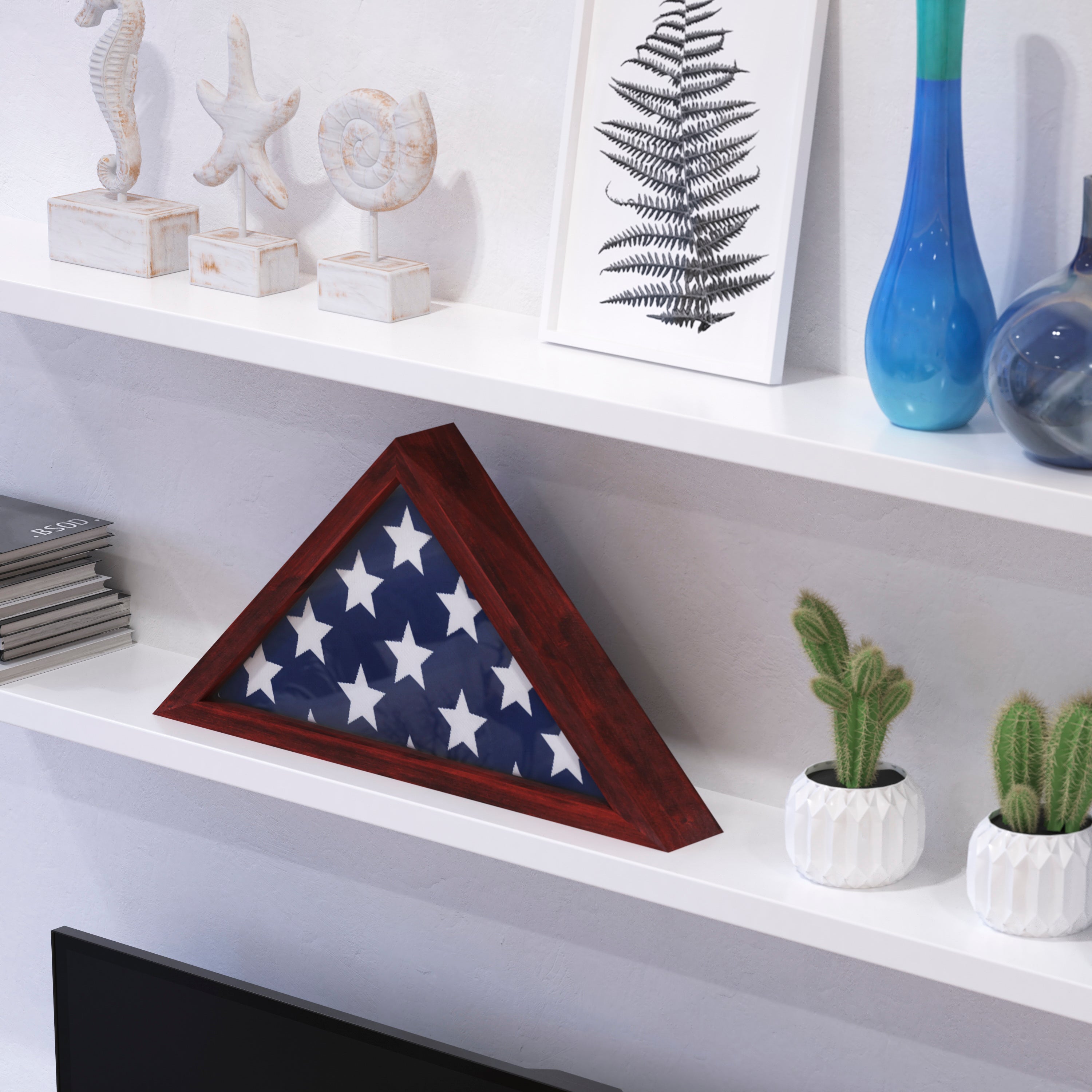 Sheehan Mahogany Memorial Flag Display Case - Solid Wood Military Flag Display Case for 9.5 x 5 American Veteran Flag