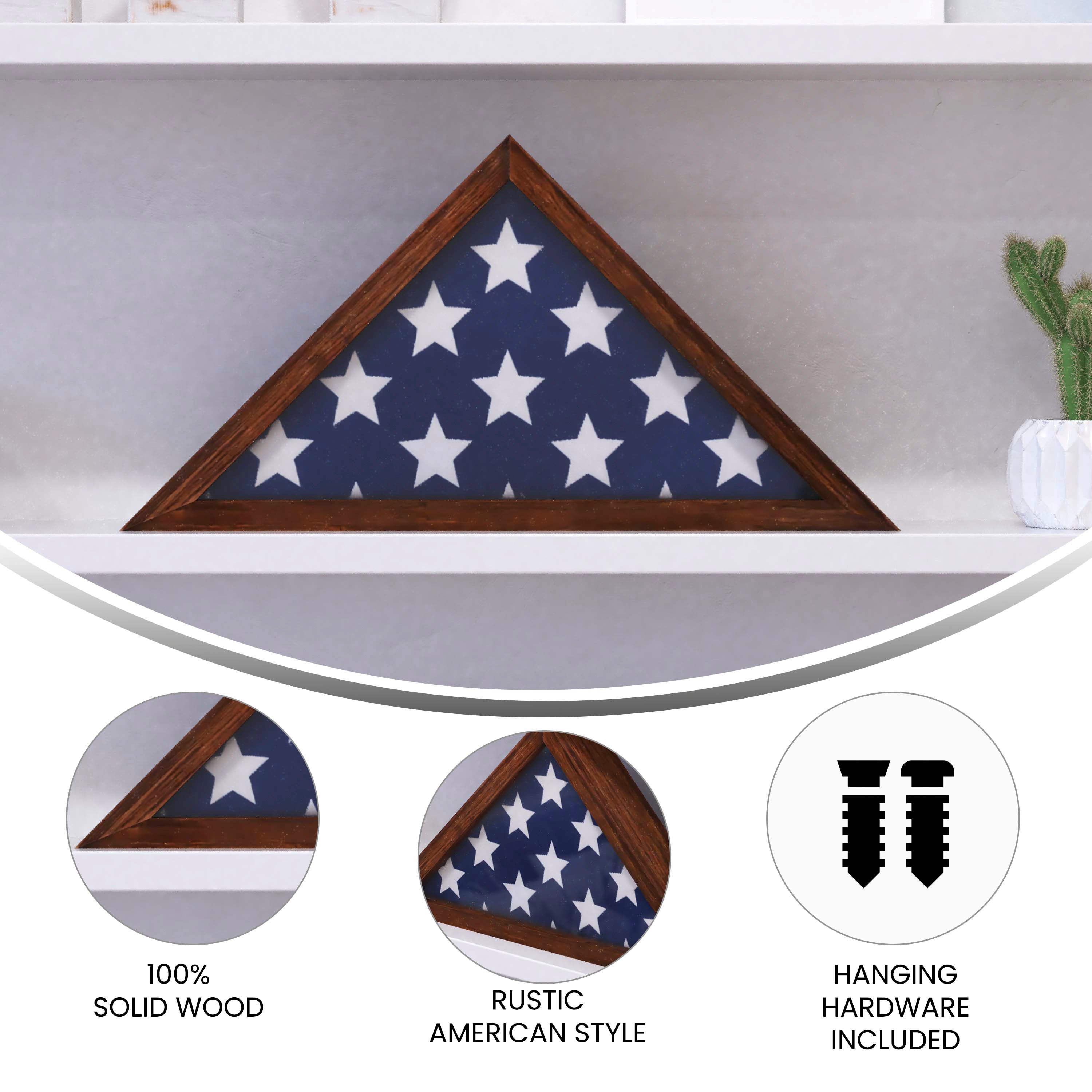 Sheehan Mahogany Memorial Flag Display Case - Solid Wood Military Flag Display Case for 9.5 x 5 American Veteran Flag
