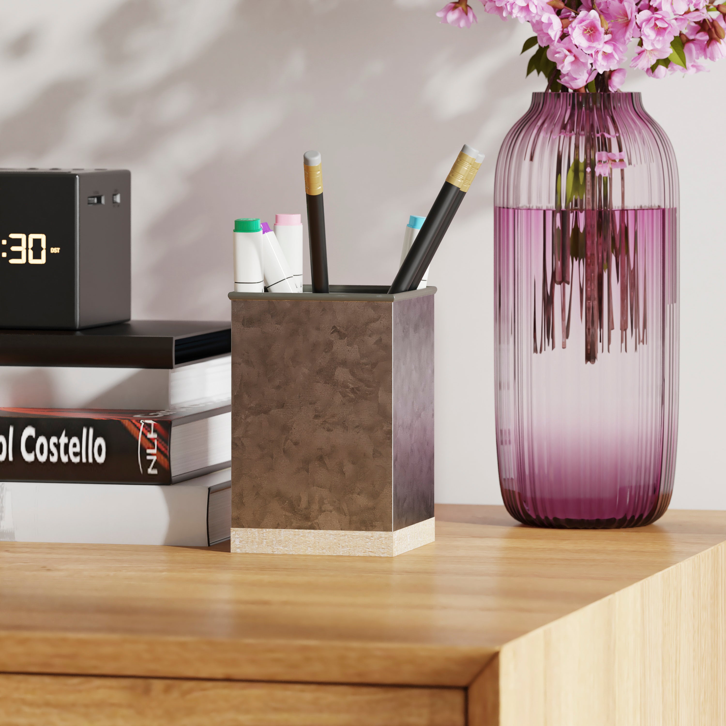 Comerford 3 Piece Galvanized Finish Metal and Rustic Wood Organizer Set For Desktop, Countertop, or Vanity