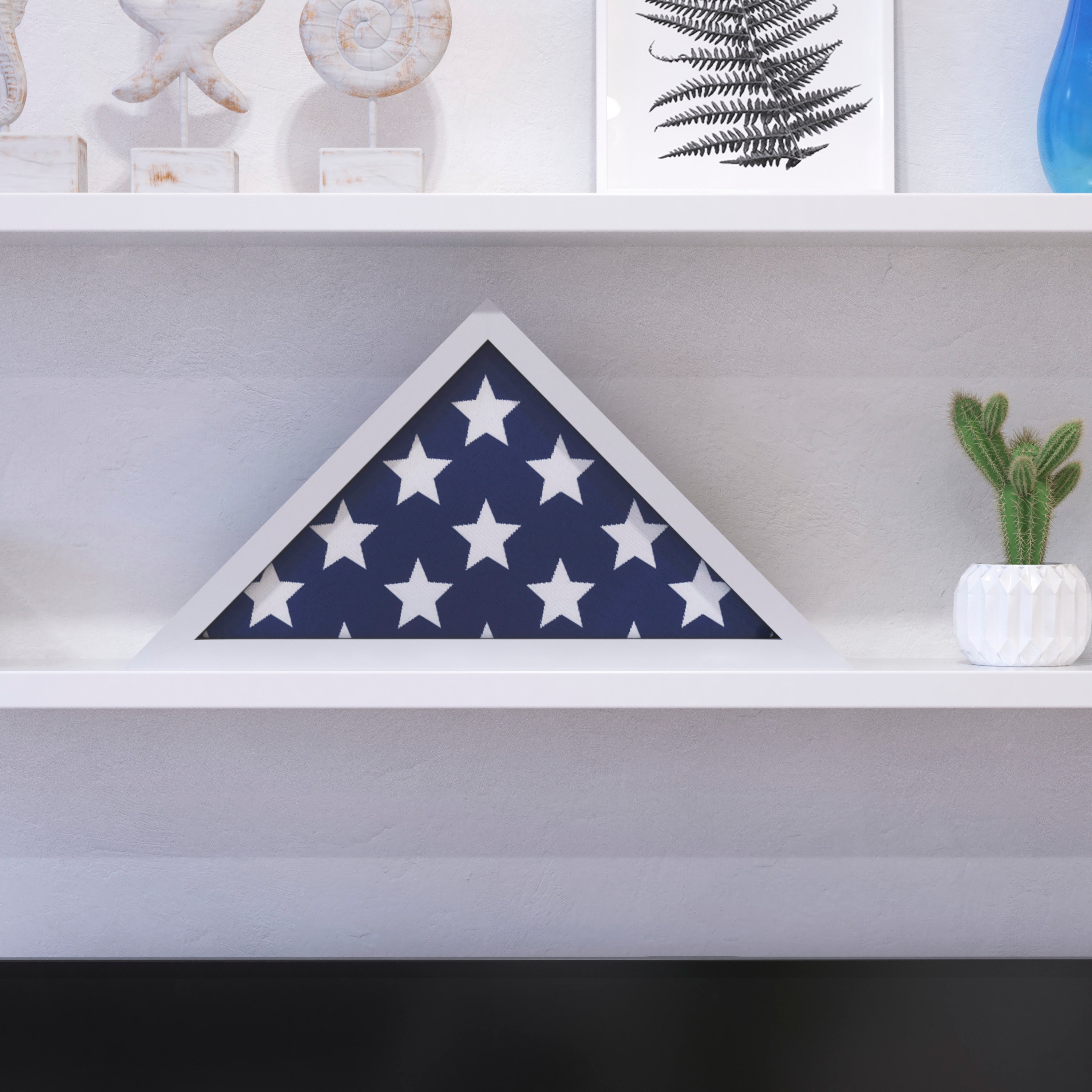 Sheehan White Memorial Flag Display Case - Solid Wood Military Flag Display Case for 9.5 x 5 American Veteran Flag