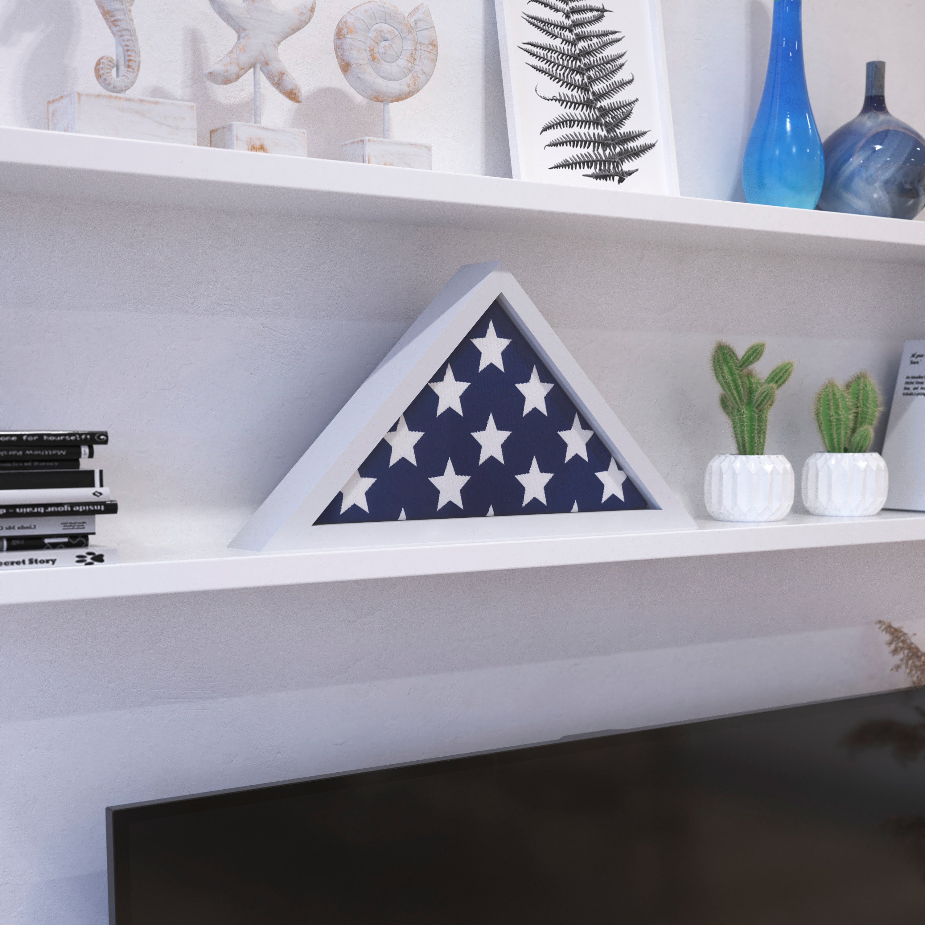 Sheehan White Memorial Flag Display Case - Solid Wood Military Flag Display Case for 9.5 x 5 American Veteran Flag