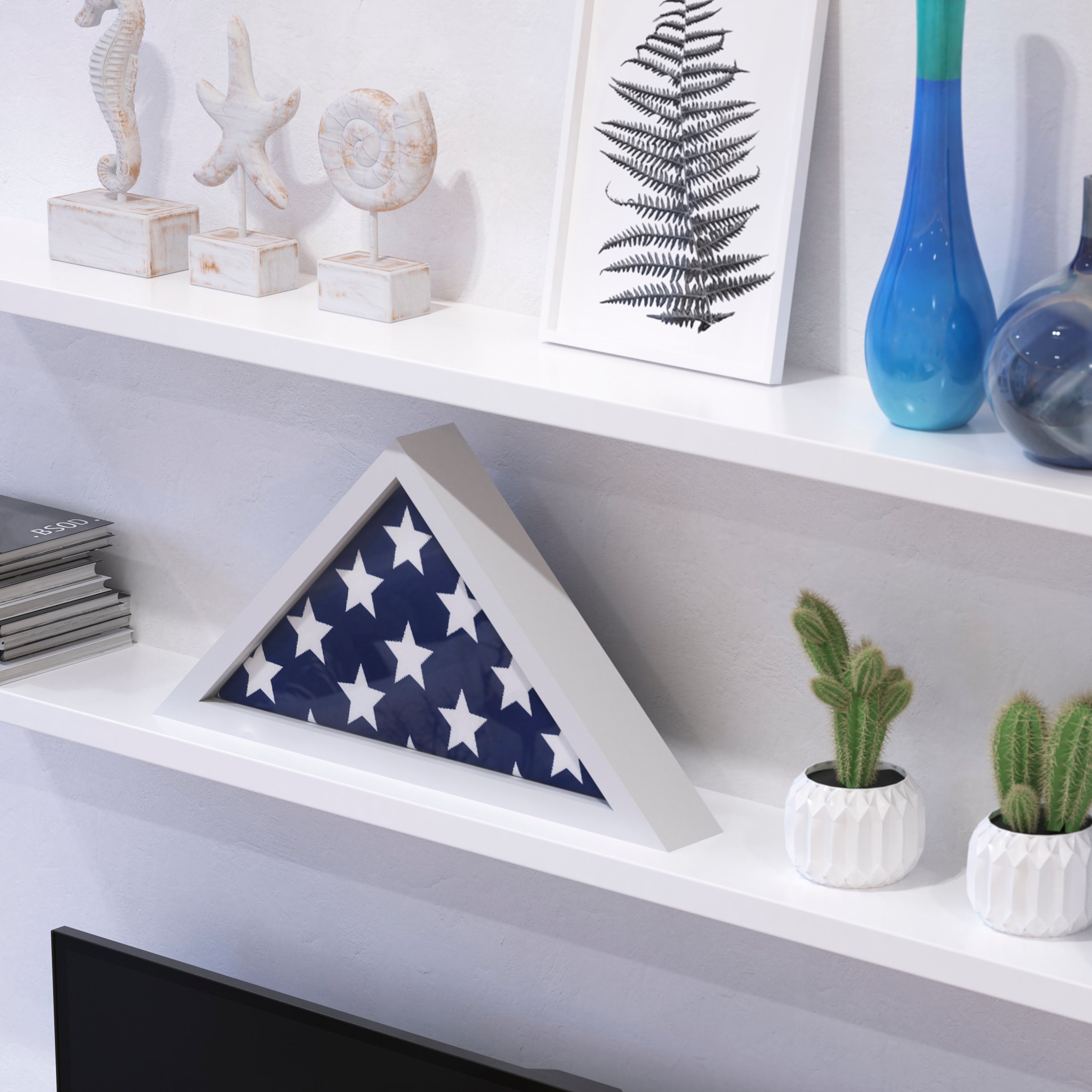 Sheehan White Memorial Flag Display Case - Solid Wood Military Flag Display Case for 9.5 x 5 American Veteran Flag