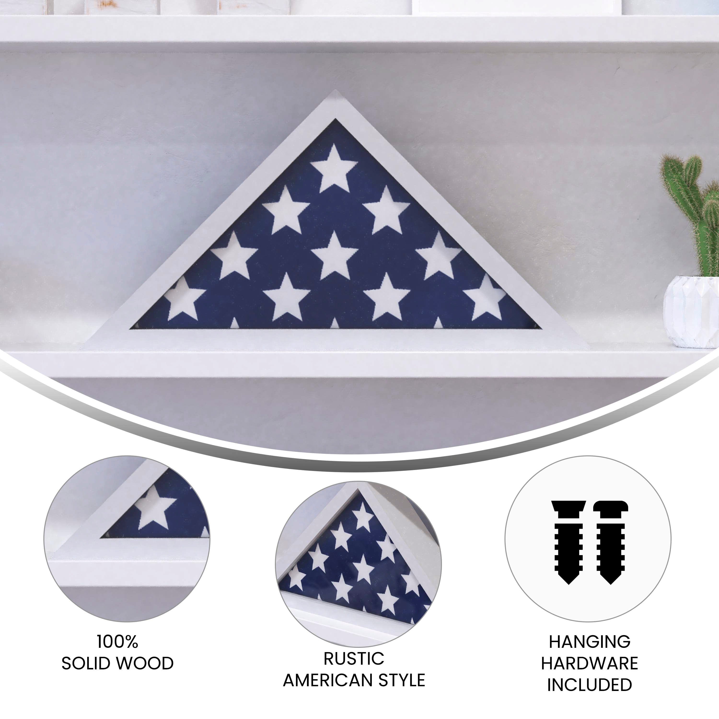 Sheehan White Memorial Flag Display Case - Solid Wood Military Flag Display Case for 9.5 x 5 American Veteran Flag