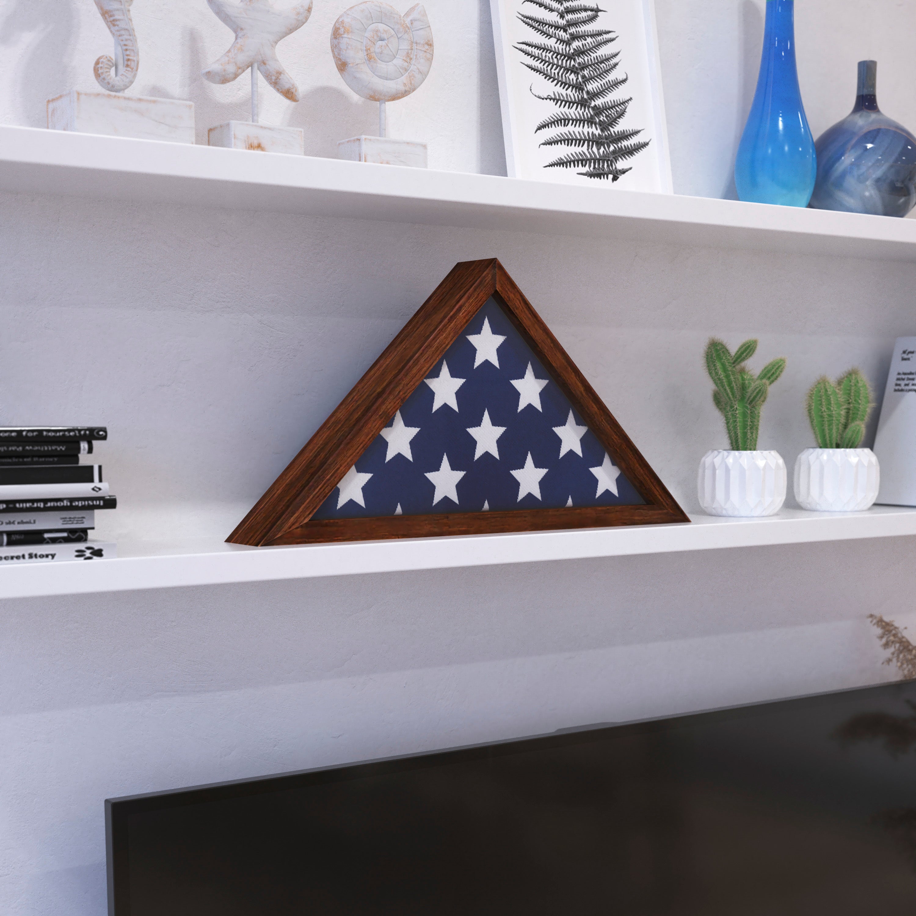 Sheehan Rustic Brown Memorial Flag Display Case - Solid Wood Military Flag Display Case for 9.5 x 5 American Veteran Flag