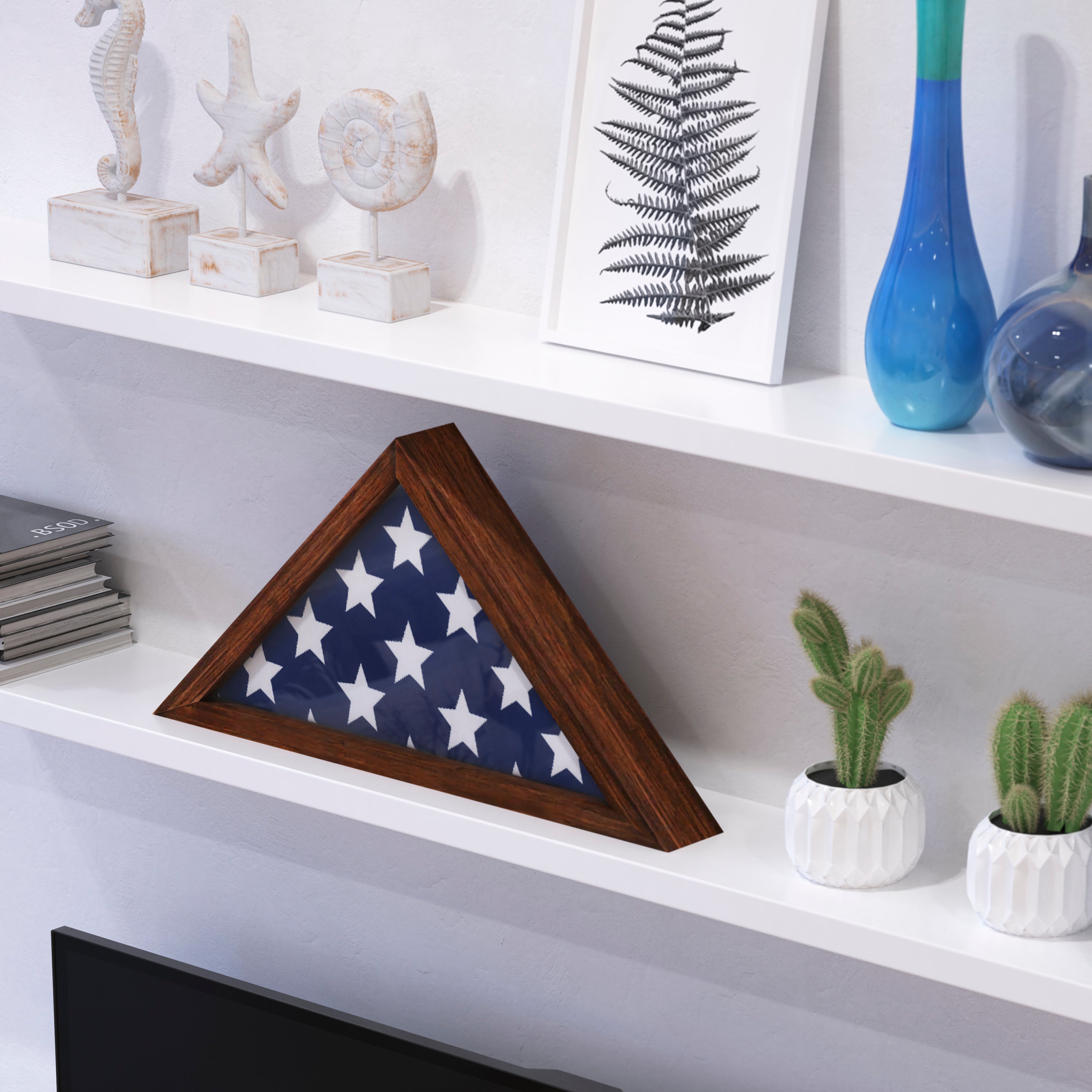 Sheehan Rustic Brown Memorial Flag Display Case - Solid Wood Military Flag Display Case for 9.5 x 5 American Veteran Flag