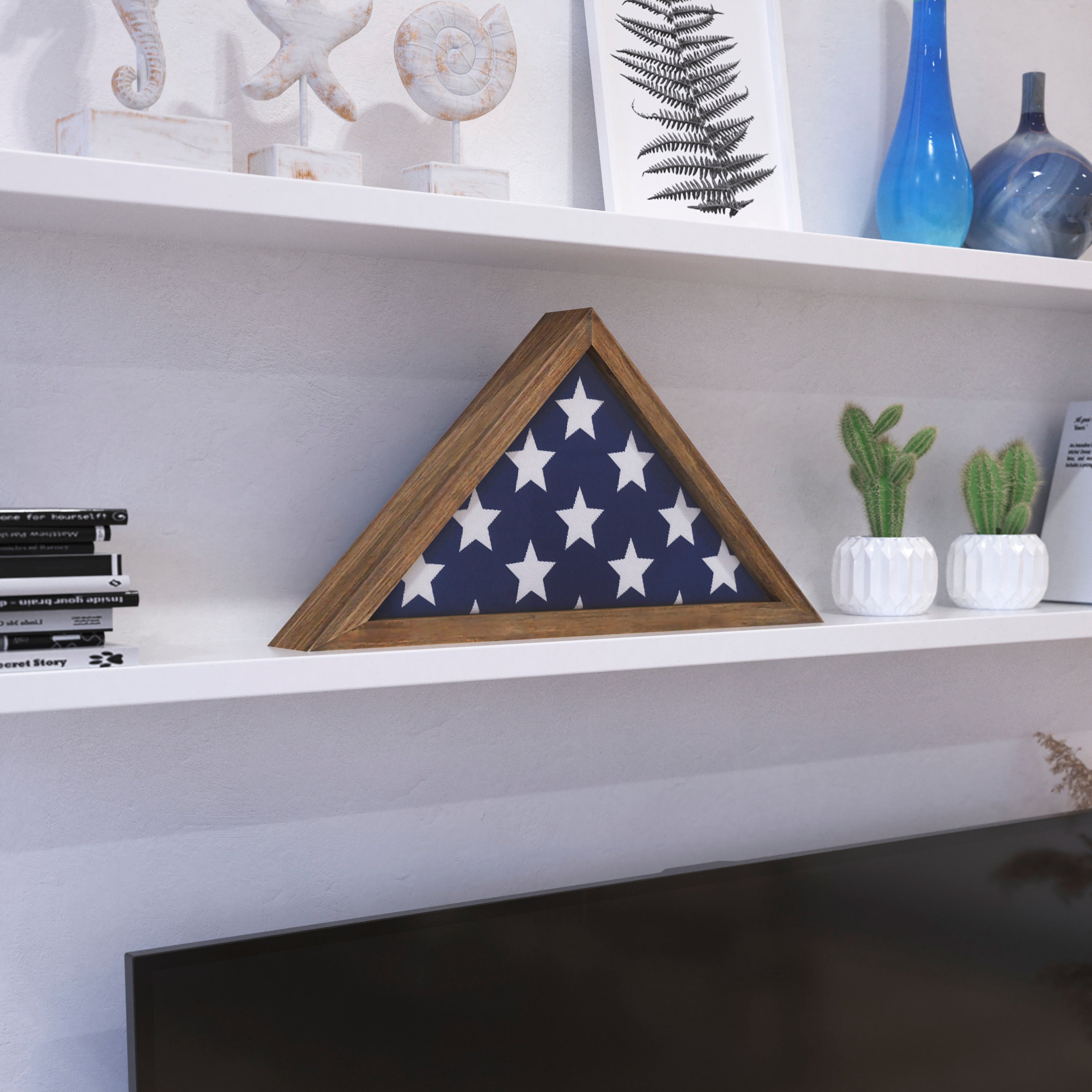 Sheehan Weathered Wood Memorial Flag Display Case - Solid Wood Military Flag Display Case for 9.5 x 5 American Veteran Flag